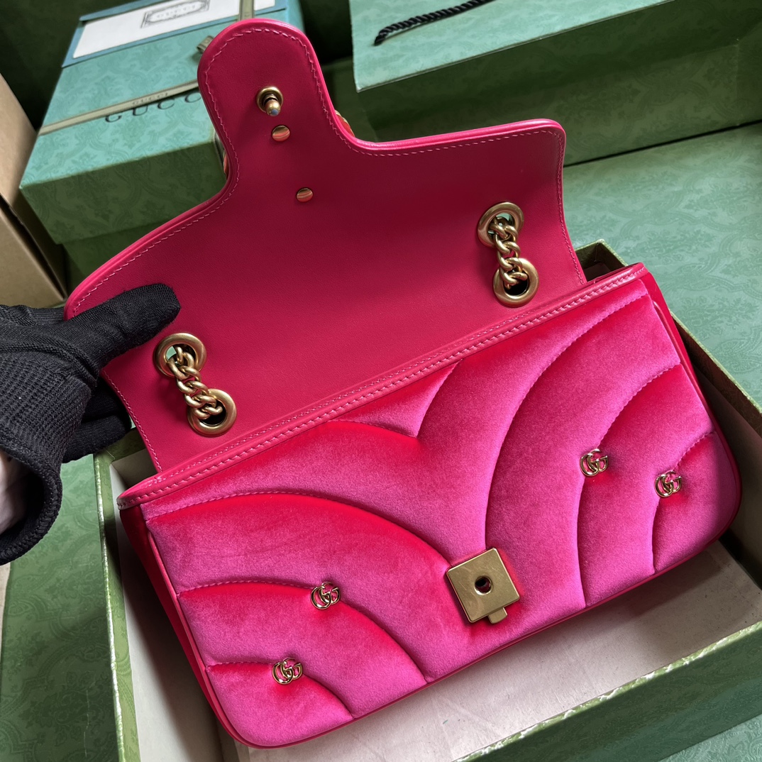 Bagsaaa Gvc*1 GG Marmont Small Shoulder Bag Pink Velvet ‎443497 - 26x15x7cm