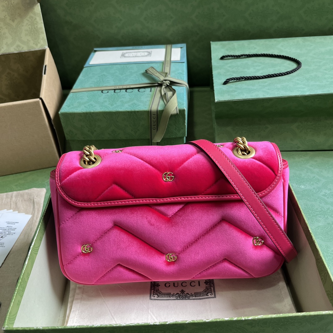 Bagsaaa Gvc*1 GG Marmont Small Shoulder Bag Pink Velvet ‎443497 - 26x15x7cm
