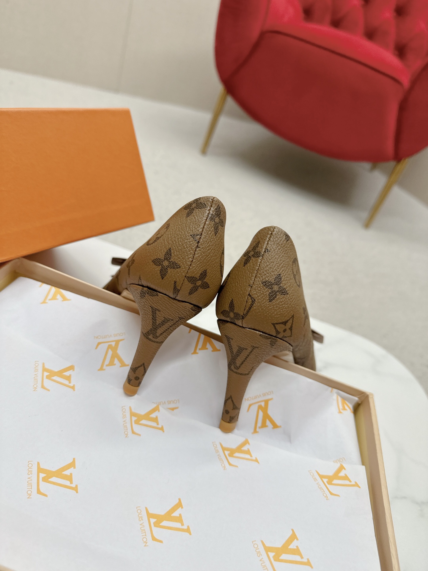 Bagsaaa L0vis Vvtt0n Monogram Canvas L0vise Bow Round Pumps Brown