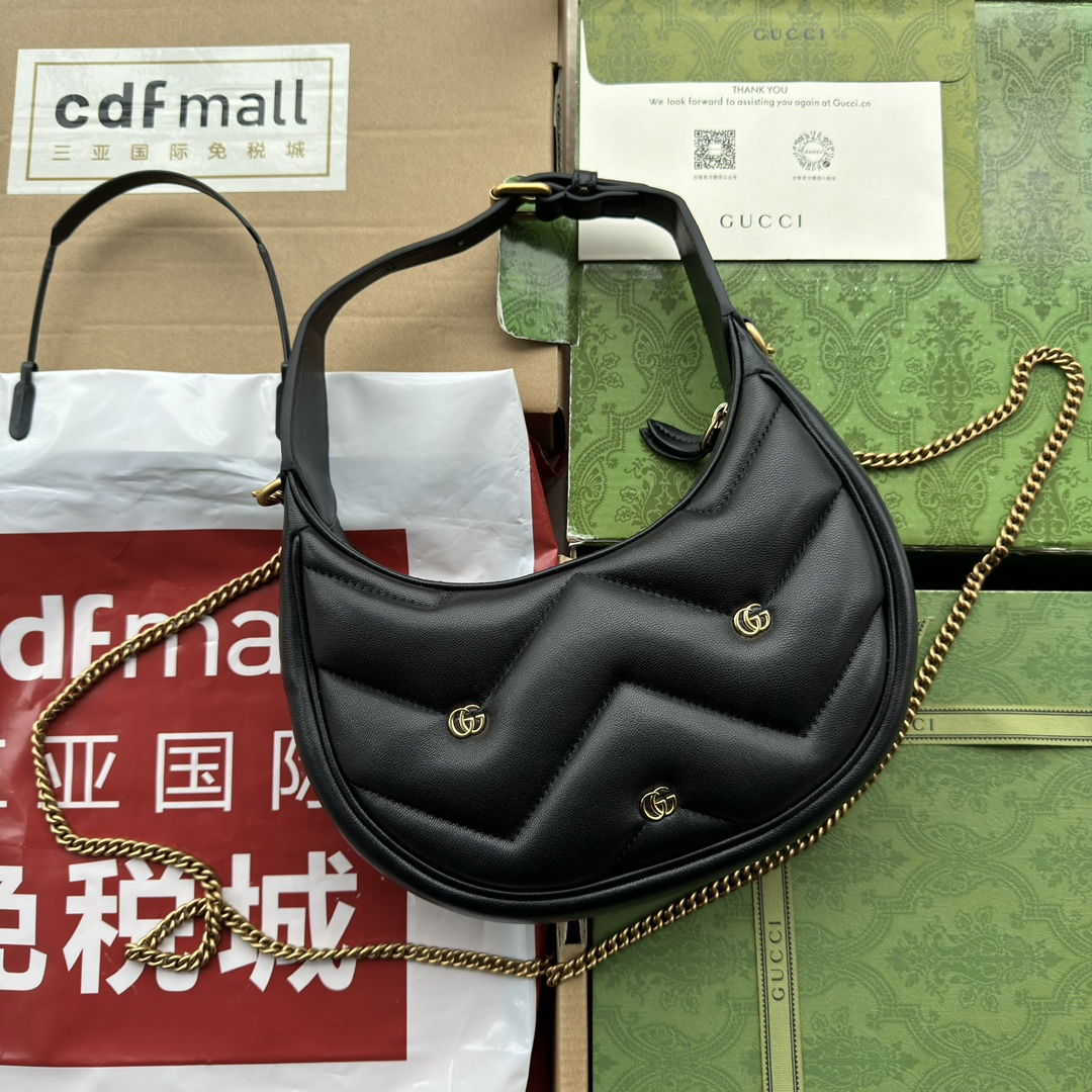Bagsaaa Gvc*1 Marmont Half Moon Shaped Mini Bag Black Leather - 21*16*5cm