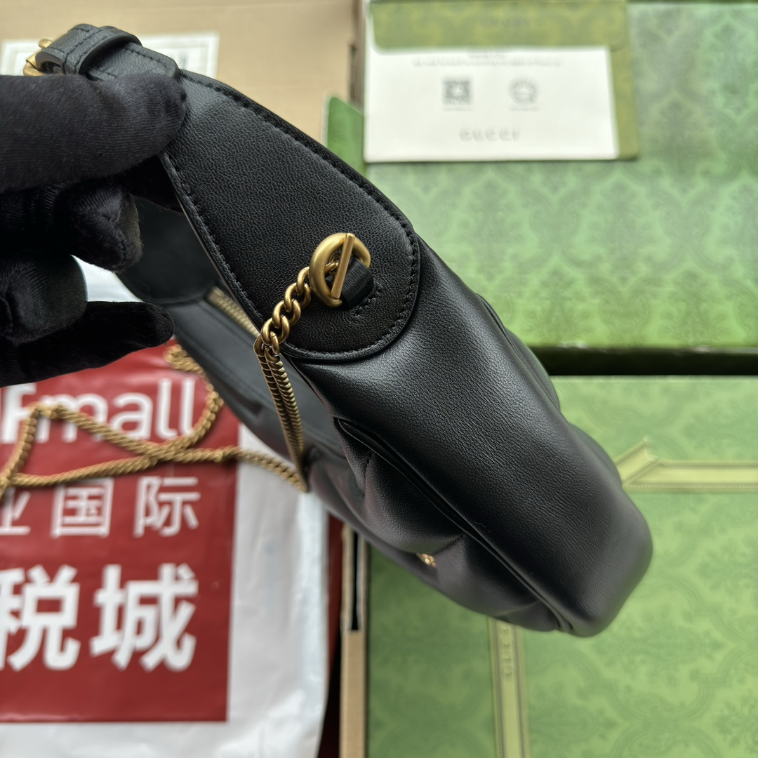 Bagsaaa Gvc*1 Marmont Half Moon Shaped Mini Bag Black Leather - 21*16*5cm