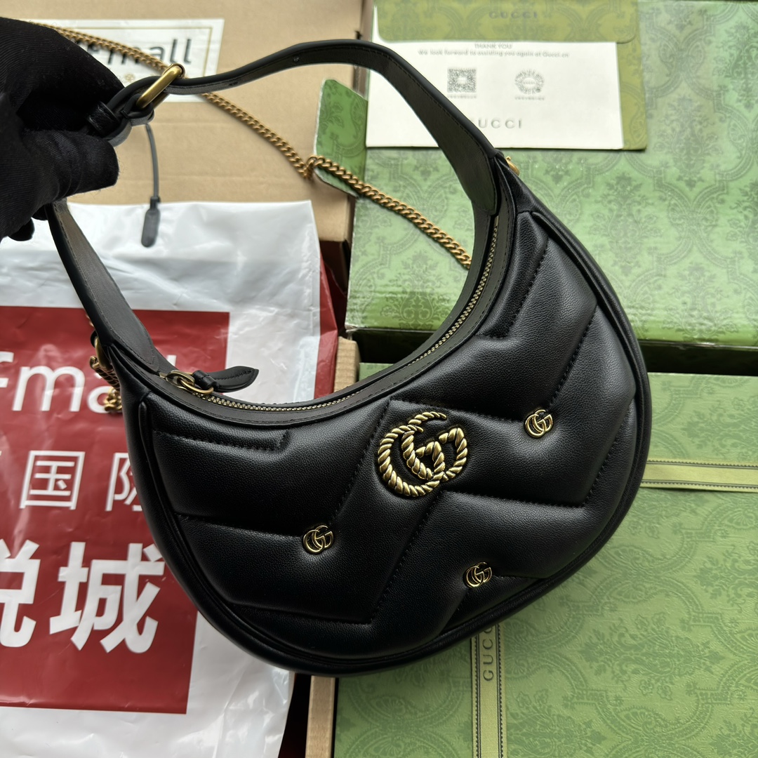 Bagsaaa Gvc*1 Marmont Half Moon Shaped Mini Bag Black Leather - 21*16*5cm