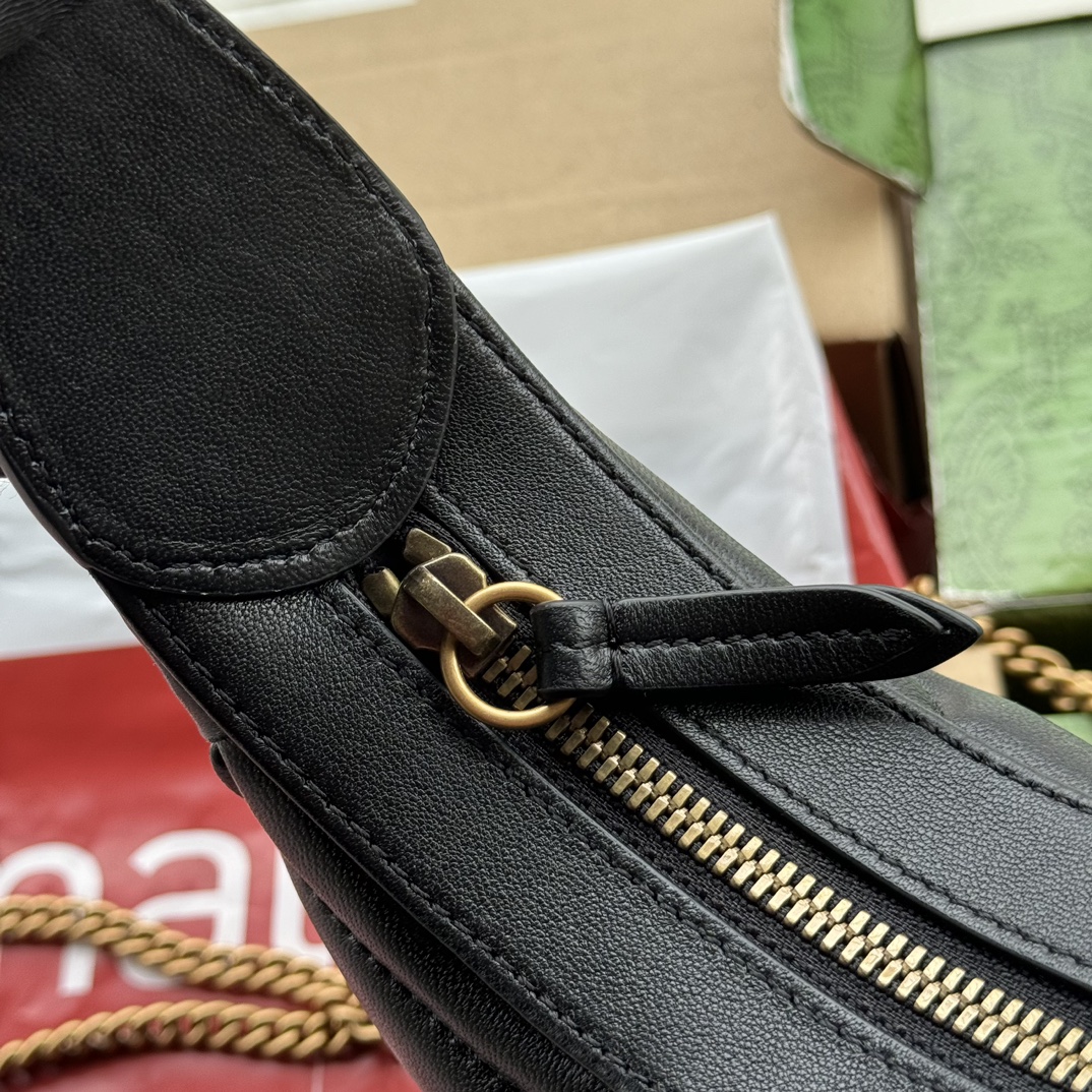 Bagsaaa Gvc*1 Marmont Half Moon Shaped Mini Bag Black Leather - 21*16*5cm