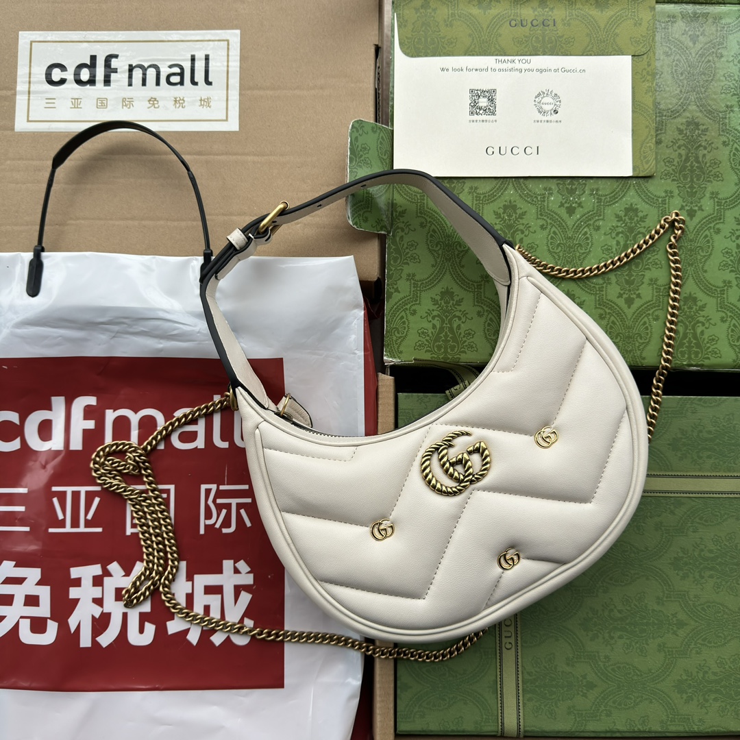 Bagsaaa Gvc*1 Marmont Half Moon Shaped Mini Bag White Leather - 21*16*5cm