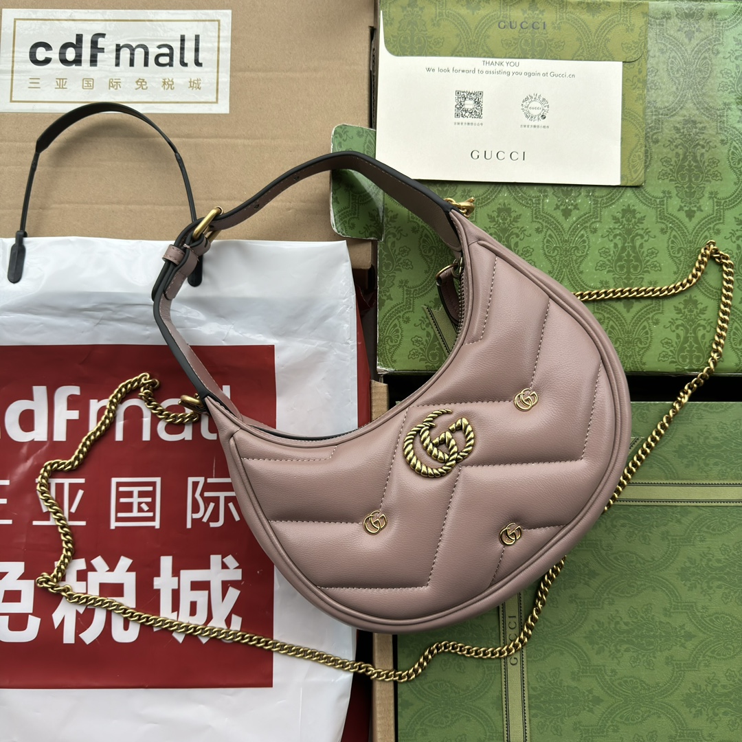 Bagsaaa Gvc*1 Marmont Half Moon Shaped Mini Bag Dust Pink Leather - 21*16*5cm