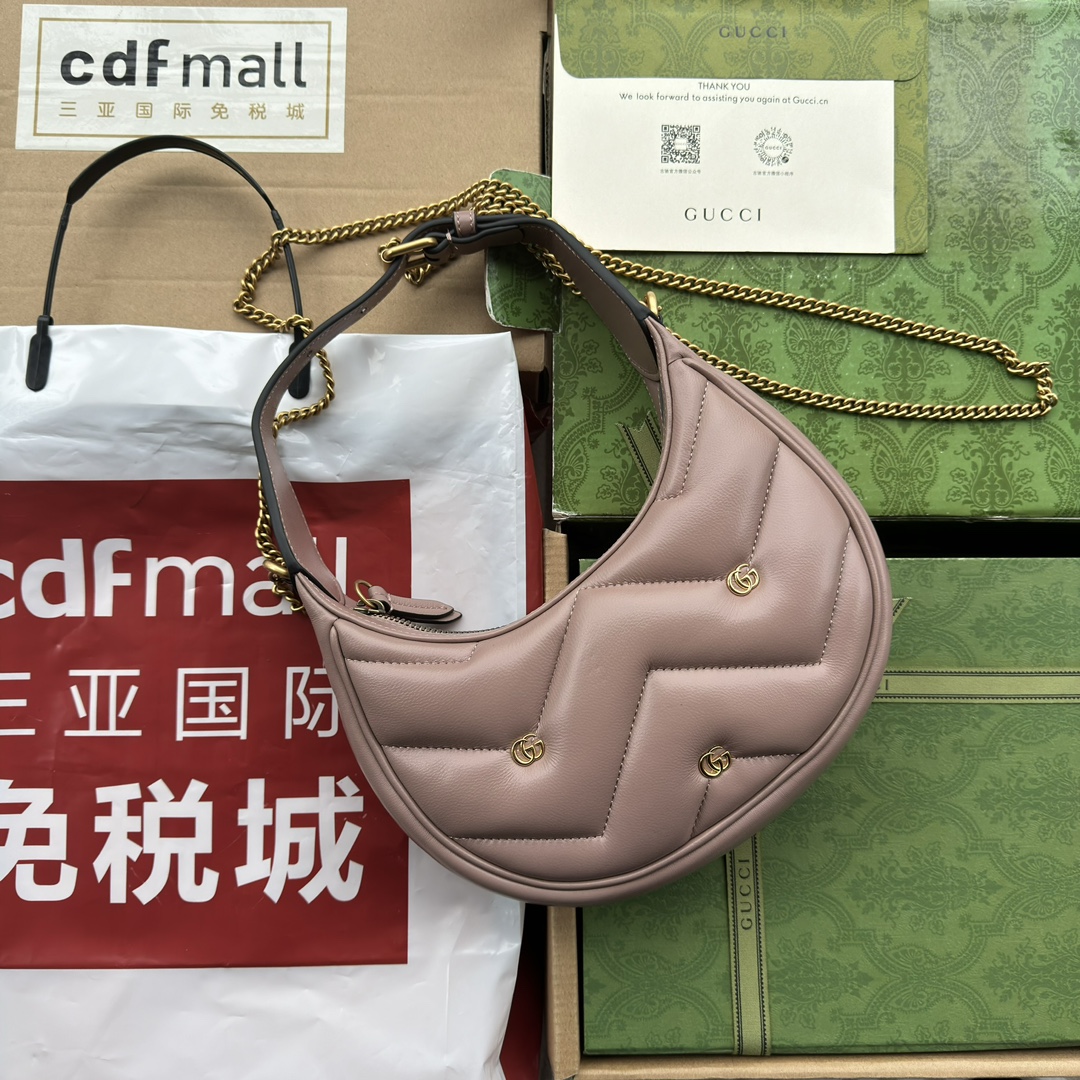 Bagsaaa Gvc*1 Marmont Half Moon Shaped Mini Bag Dust Pink Leather - 21*16*5cm
