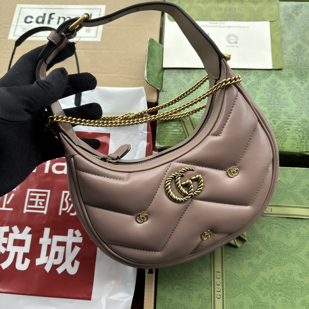Bagsaaa Gvc*1 Marmont Half Moon Shaped Mini Bag Dust Pink Leather - 21*16*5cm