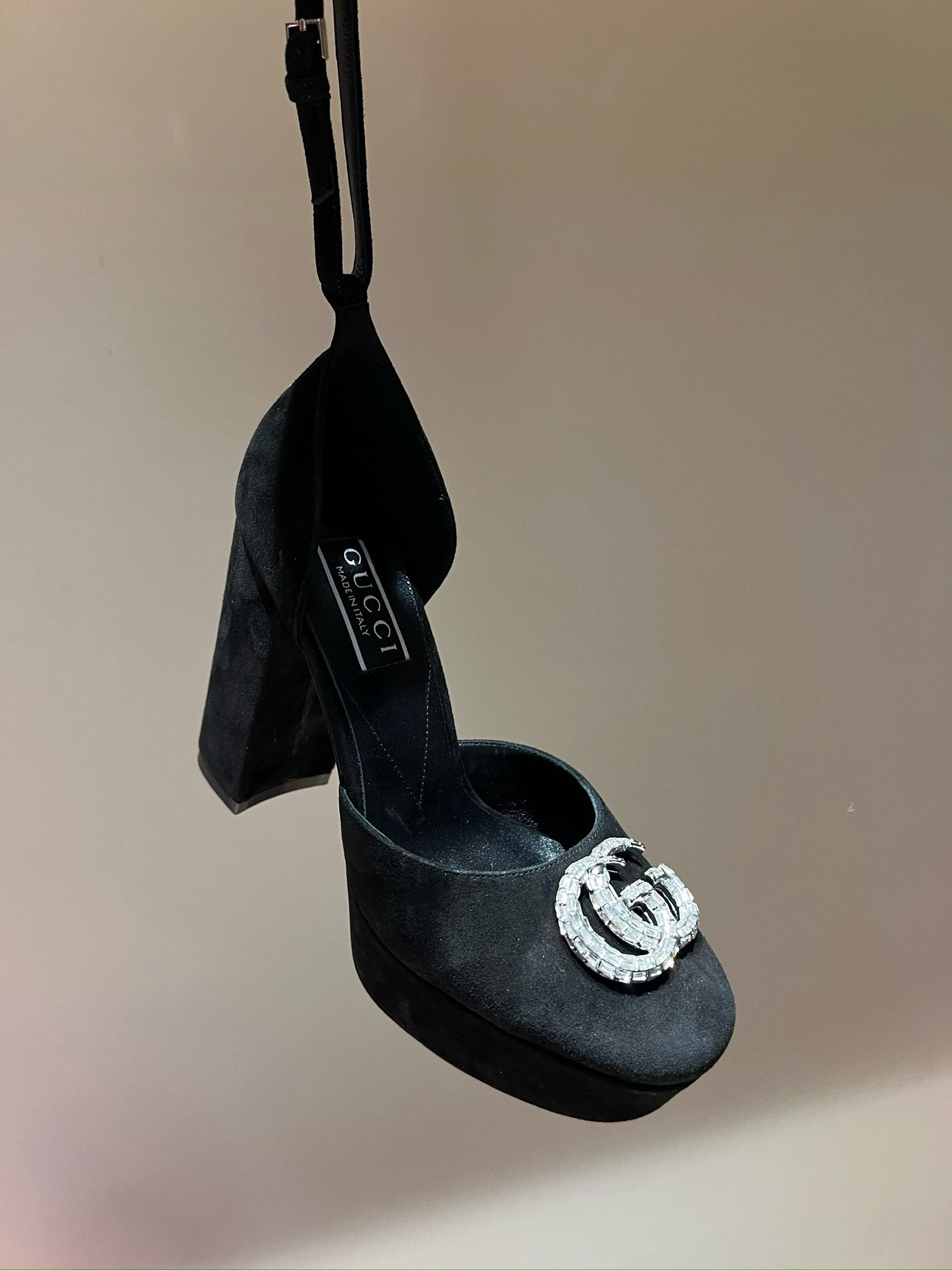 Bagsaaa Gvc*1 Platform Pump With Double G In Black Velvet 115mm