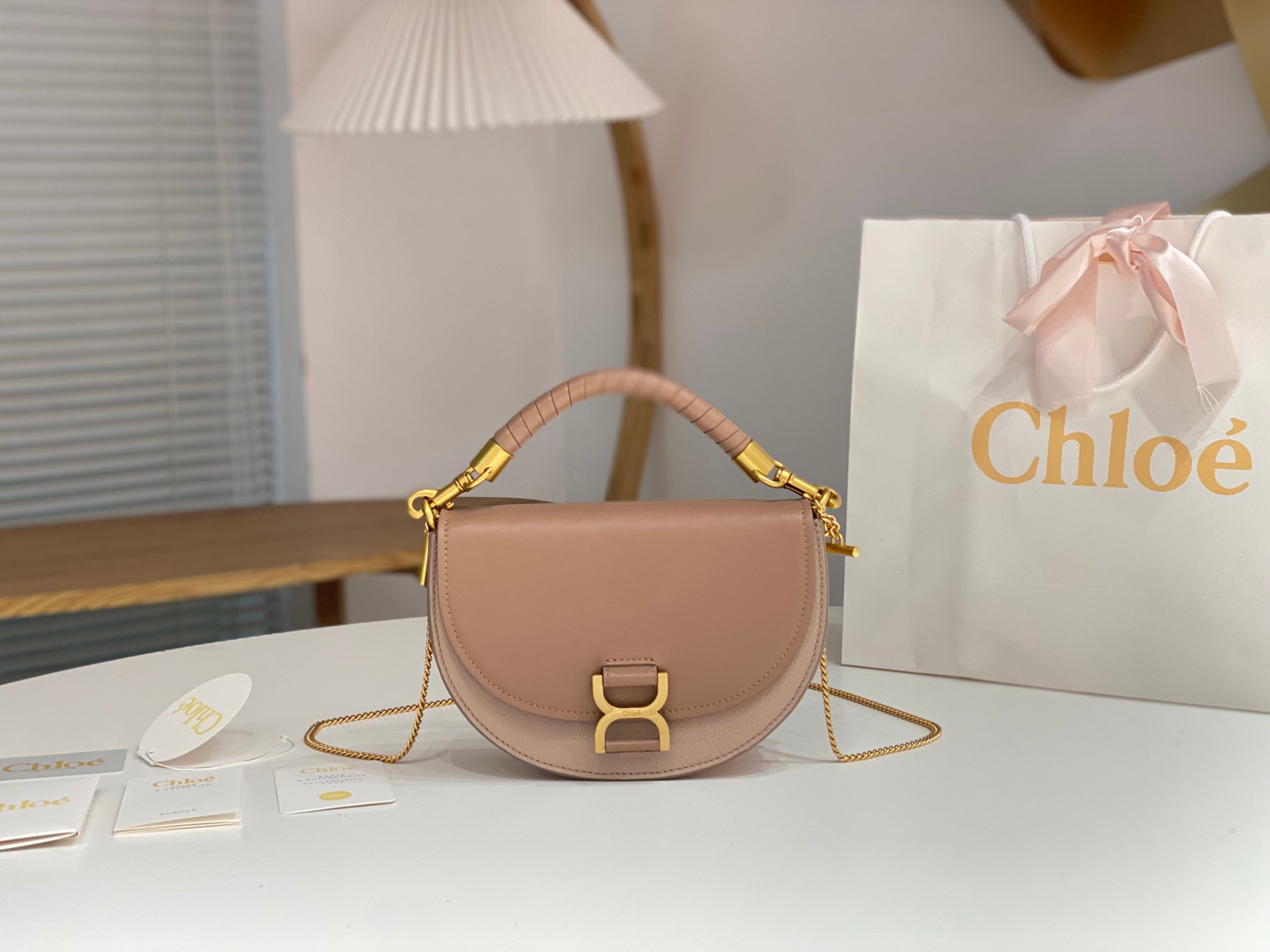 Bagsaaa Chloe Marcie Chain Flap Taupe Bag - 22.5x15.7x7cm