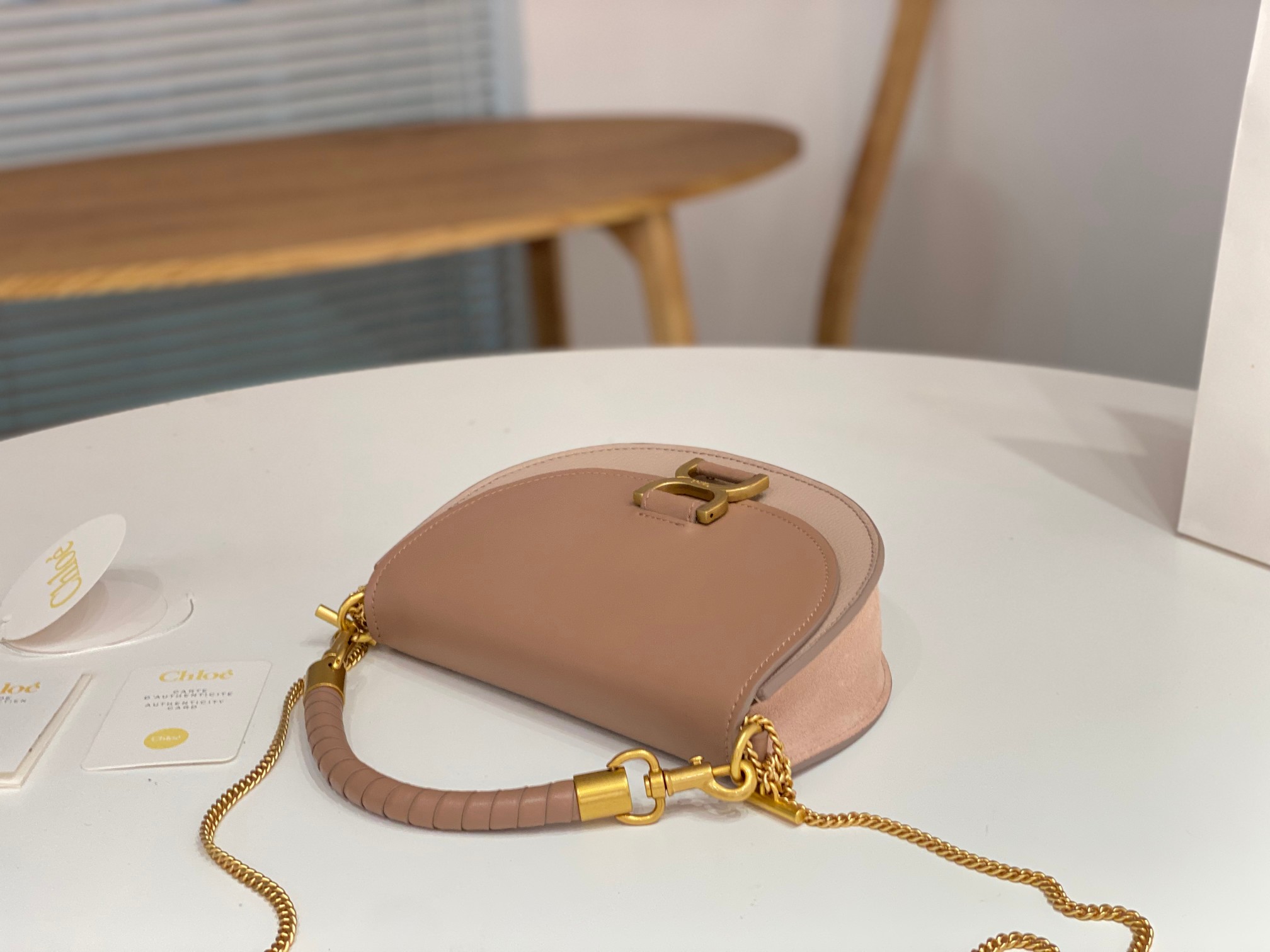 Bagsaaa Chloe Marcie Chain Flap Taupe Bag - 22.5x15.7x7cm
