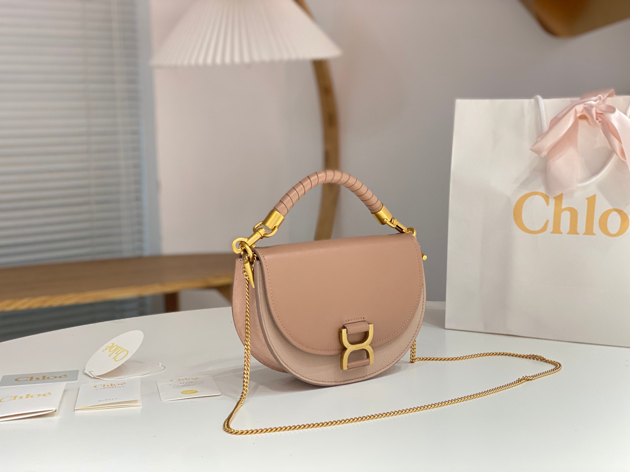 Bagsaaa Chloe Marcie Chain Flap Taupe Bag - 22.5x15.7x7cm