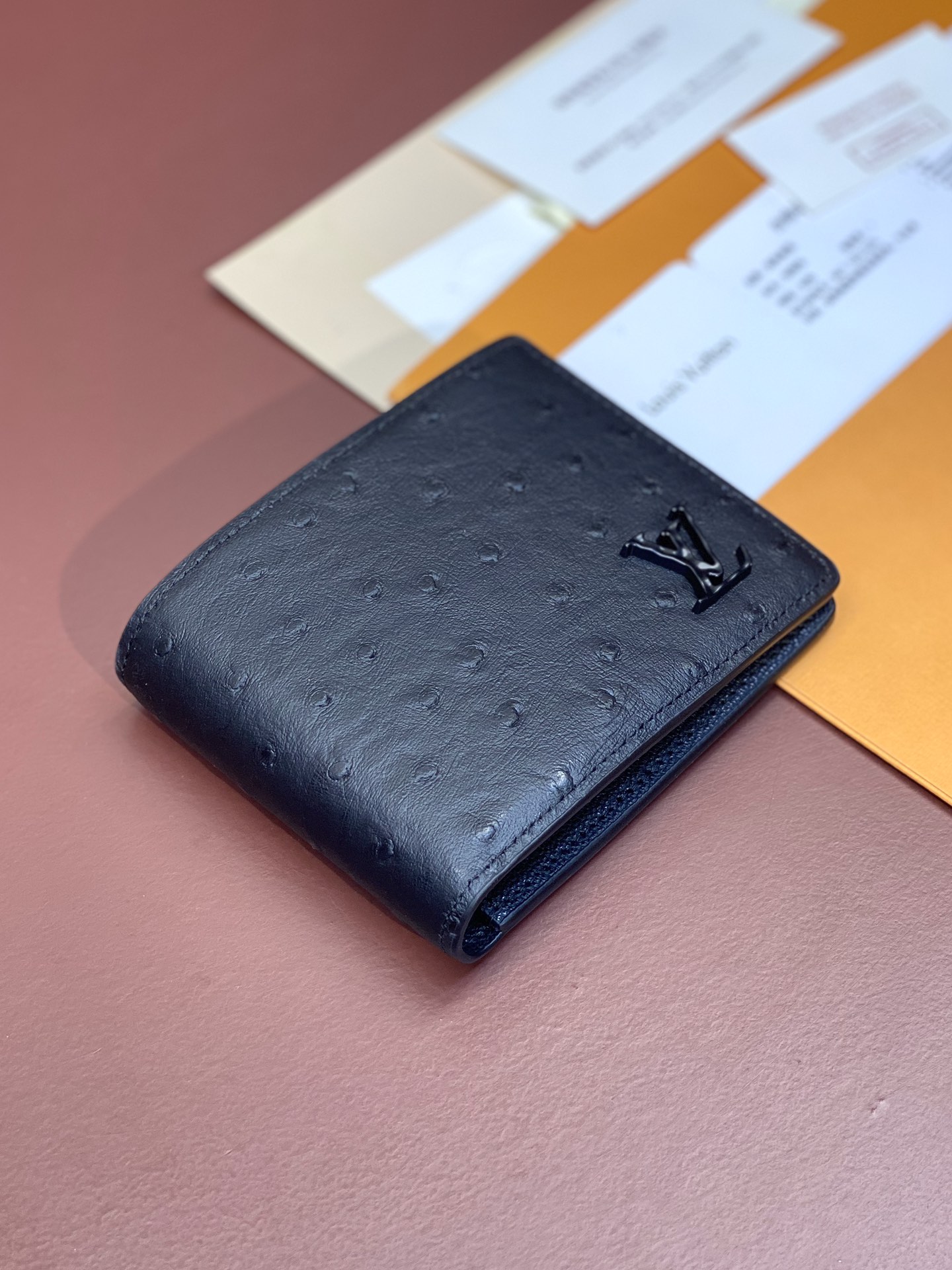 Bagsaaa L0vis Vvtt0n Multiple Wallet Black Ostrich Leather - 12*9CM