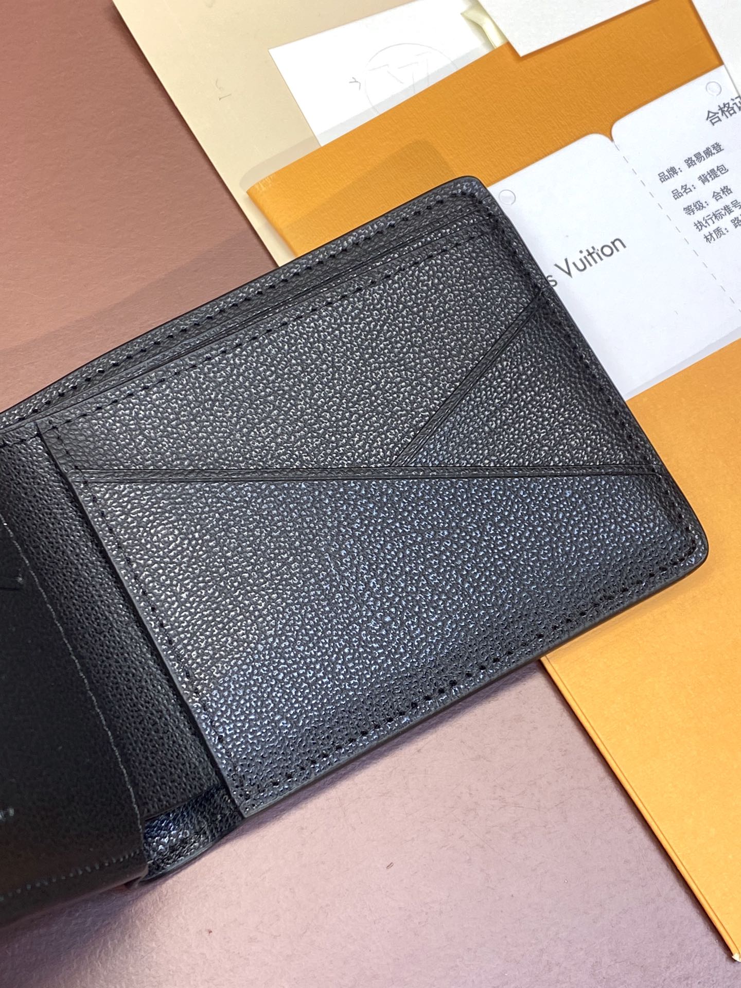 Bagsaaa L0vis Vvtt0n Multiple Wallet Black Ostrich Leather - 12*9CM