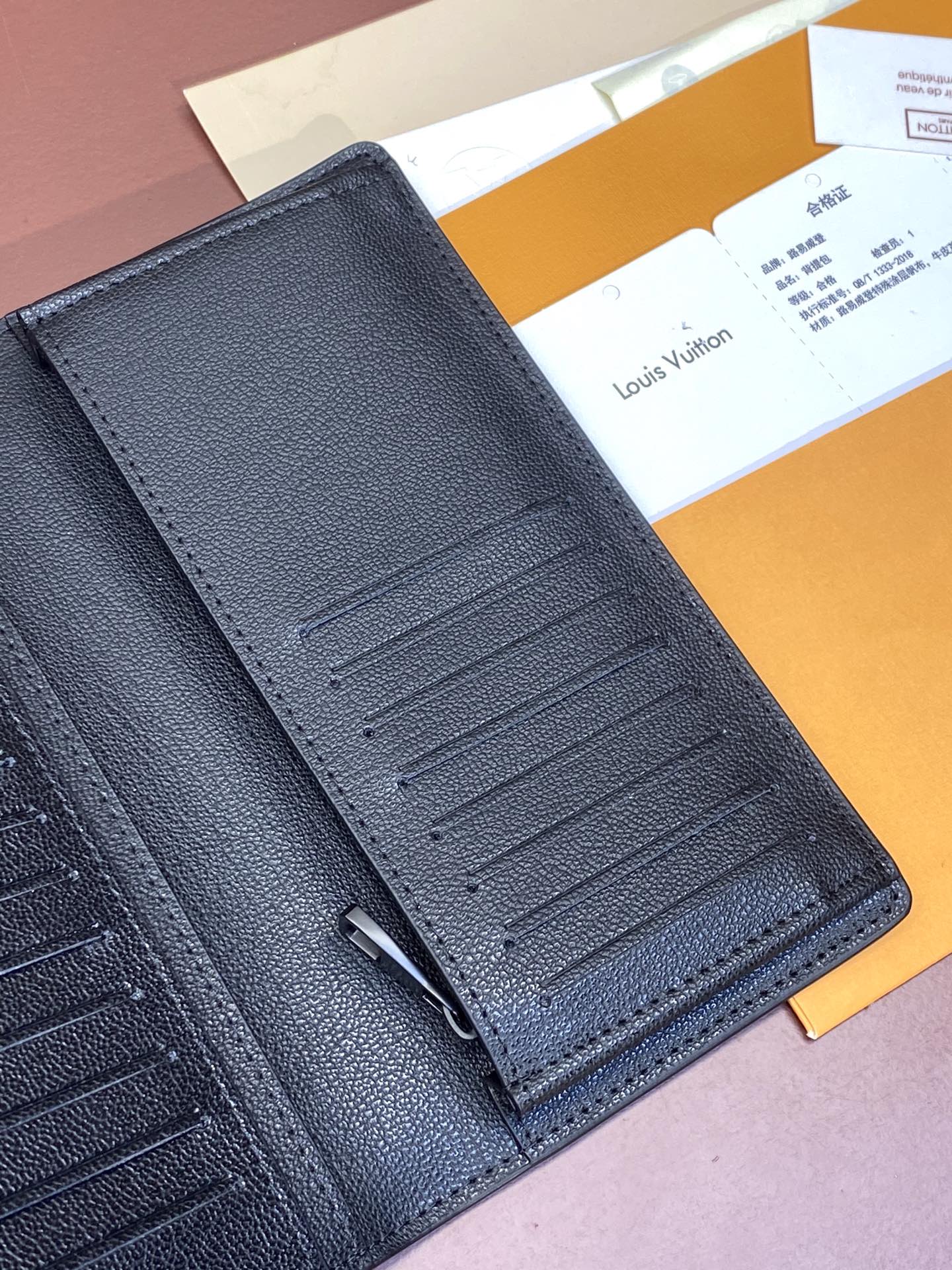 Bagsaaa LV Vertical Wallet Black Ostrich Leather - 10*19*2CM