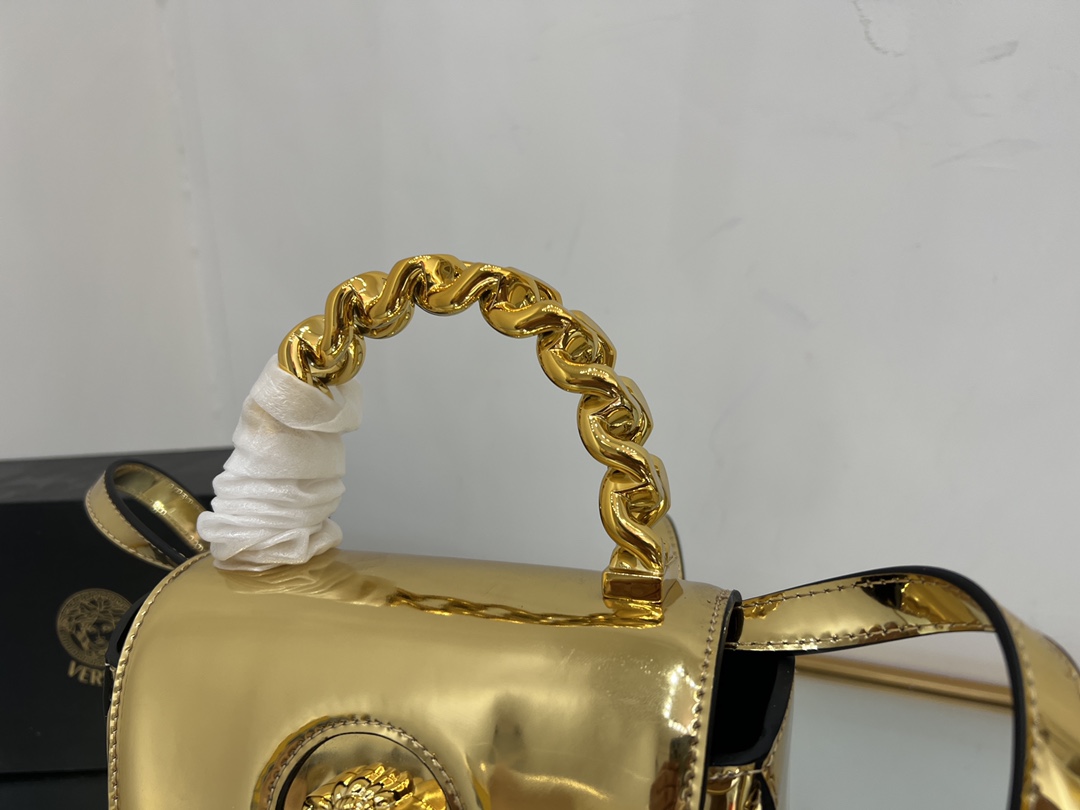Bagsaaa Versace La Medusa studded top-handle bag in gold 16*6*12CM