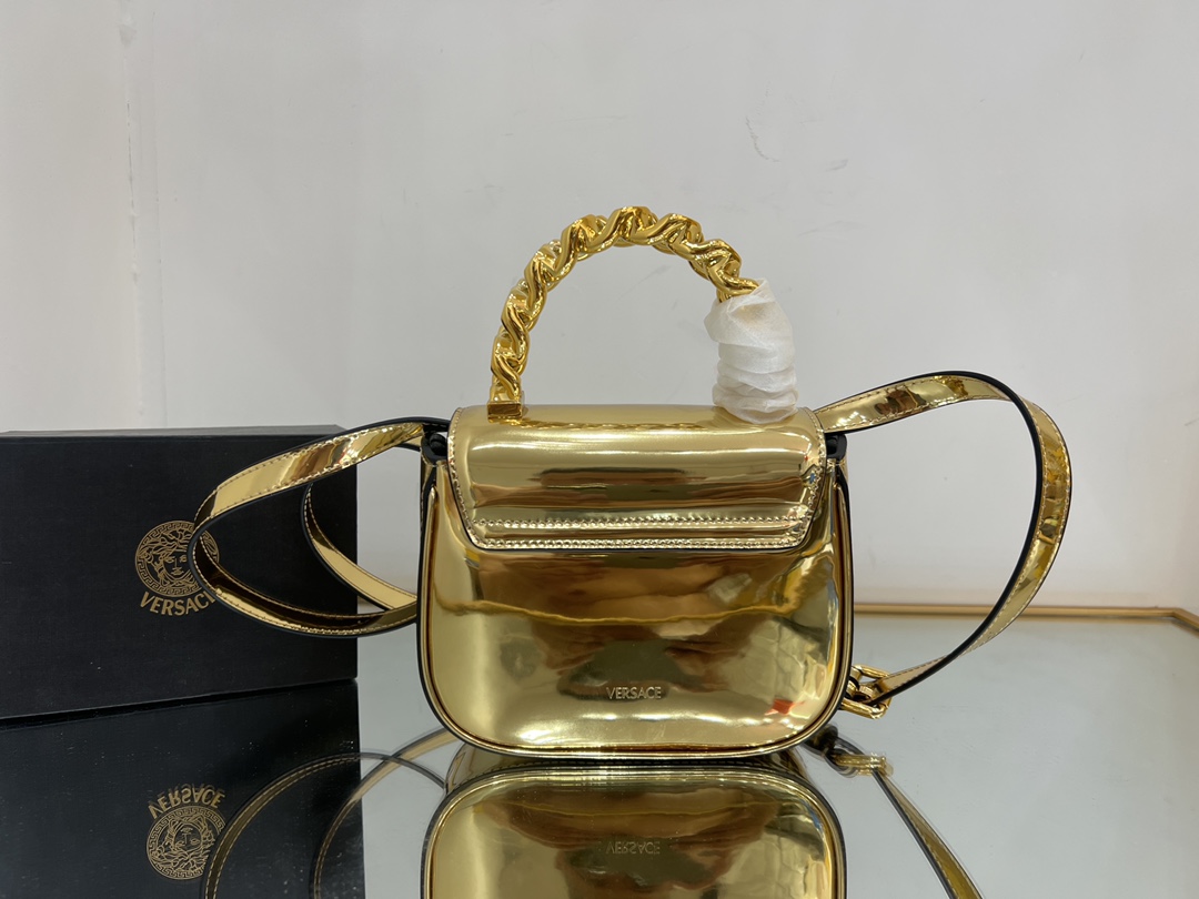 Bagsaaa Versace La Medusa studded top-handle bag in gold 16*6*12CM