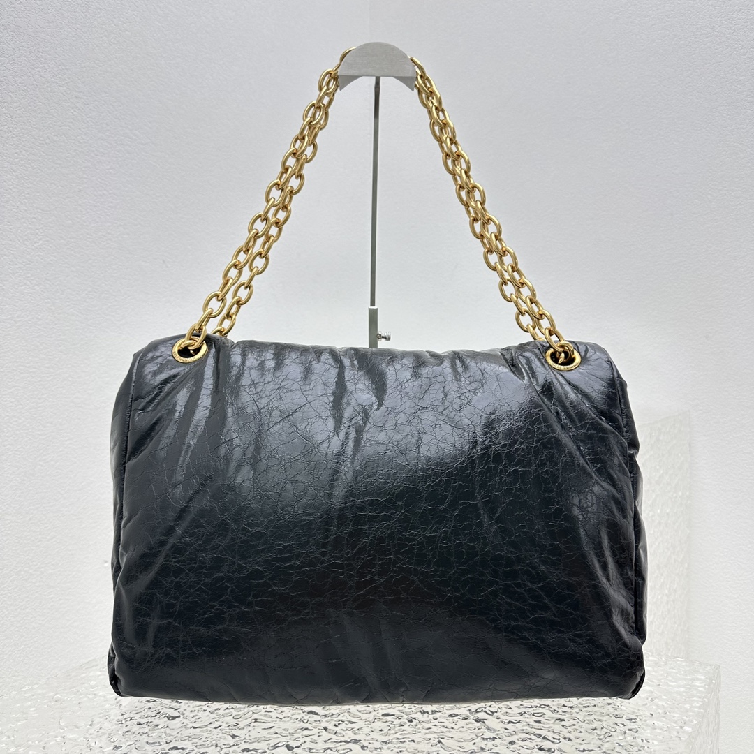 BAGSAAA Ba1en*iaga MONACO LARGE CHAIN BAG IN BLACK - 43.5*32*13CM