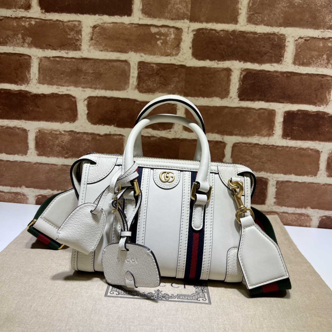 BAGSAAA Gvc*1 GG CANVAS AND SMOOTH LEATHER MINI HANDBAG IN WHITE - 22*15*11CM
