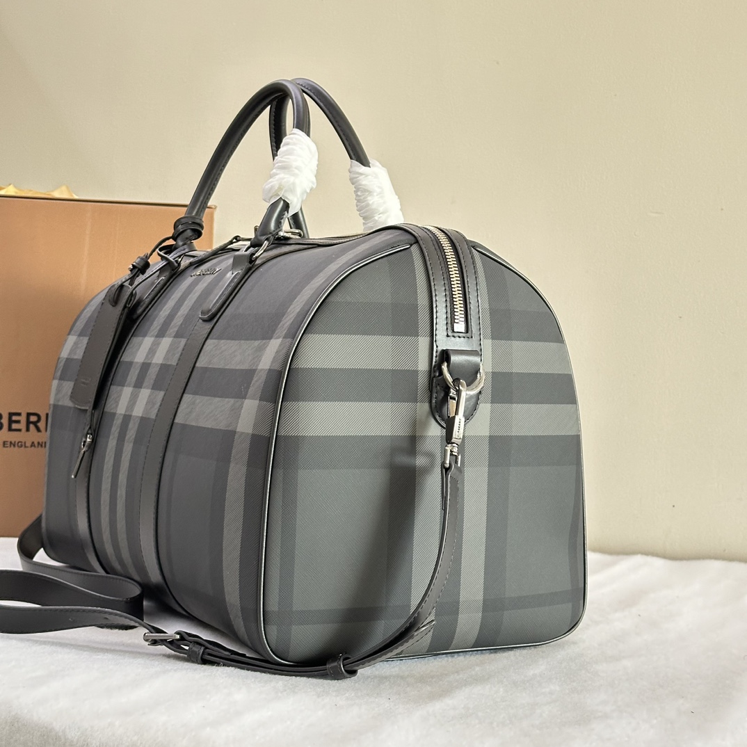 Bagsaaa Bv*b*rry Boston TRavel Bag With Check E - Canavs In Grey - 49*25*28cm