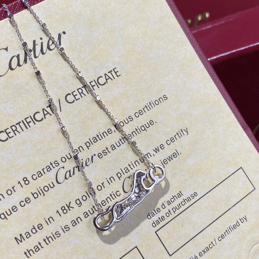Bagsaaa Ca*t1er Panthere Silver Crystal Neckalce
