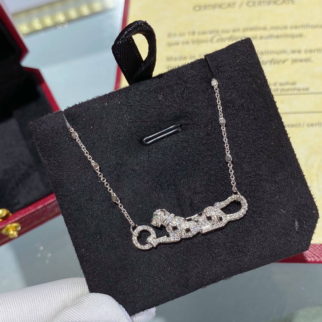 Bagsaaa Ca*t1er Panthere Silver Crystal Neckalce