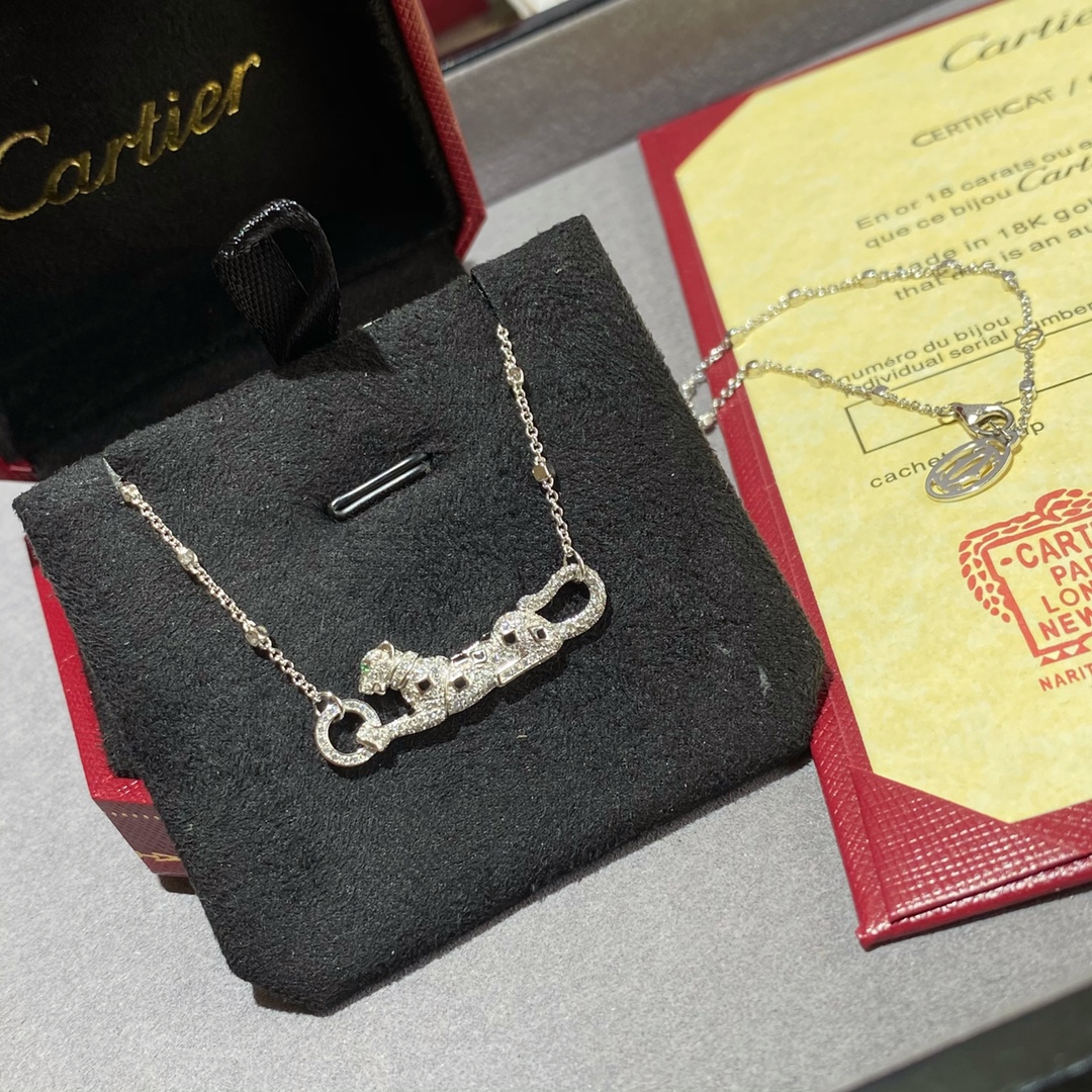 Bagsaaa Ca*t1er Panthere Silver Crystal Neckalce