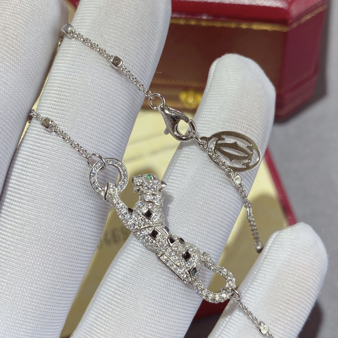 Bagsaaa Ca*t1er Panthere Silver Crystal Neckalce