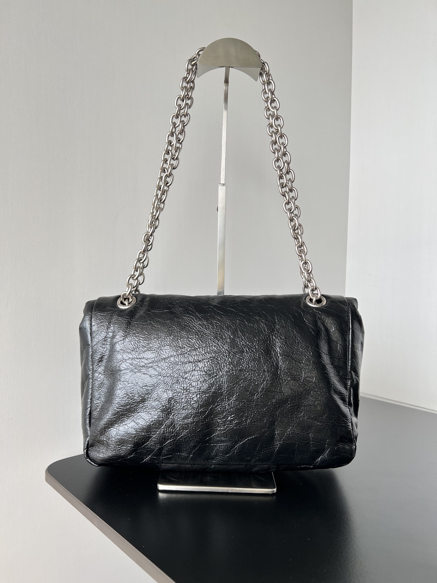 BAGSAAA Ba1en*iaga MONACO CHAIN BAG IN BLACK SILVER HARDWARE