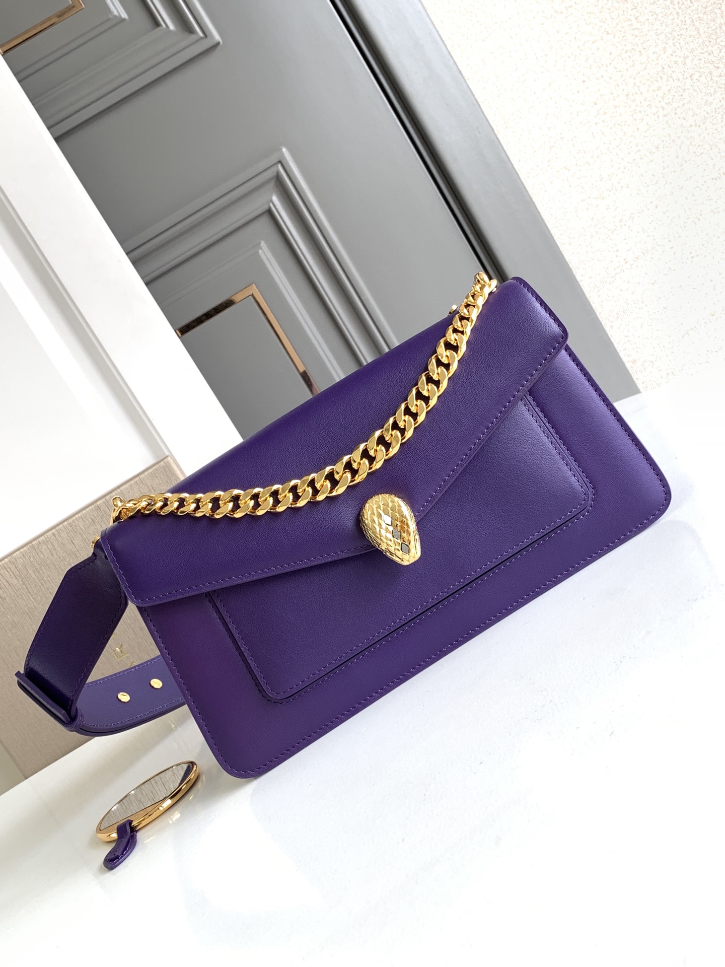 Bagsaaa Bv1g*ai Serpenti East-West Maxi Chain Shoulder Bag In Purple 02 - 28*17*6CM