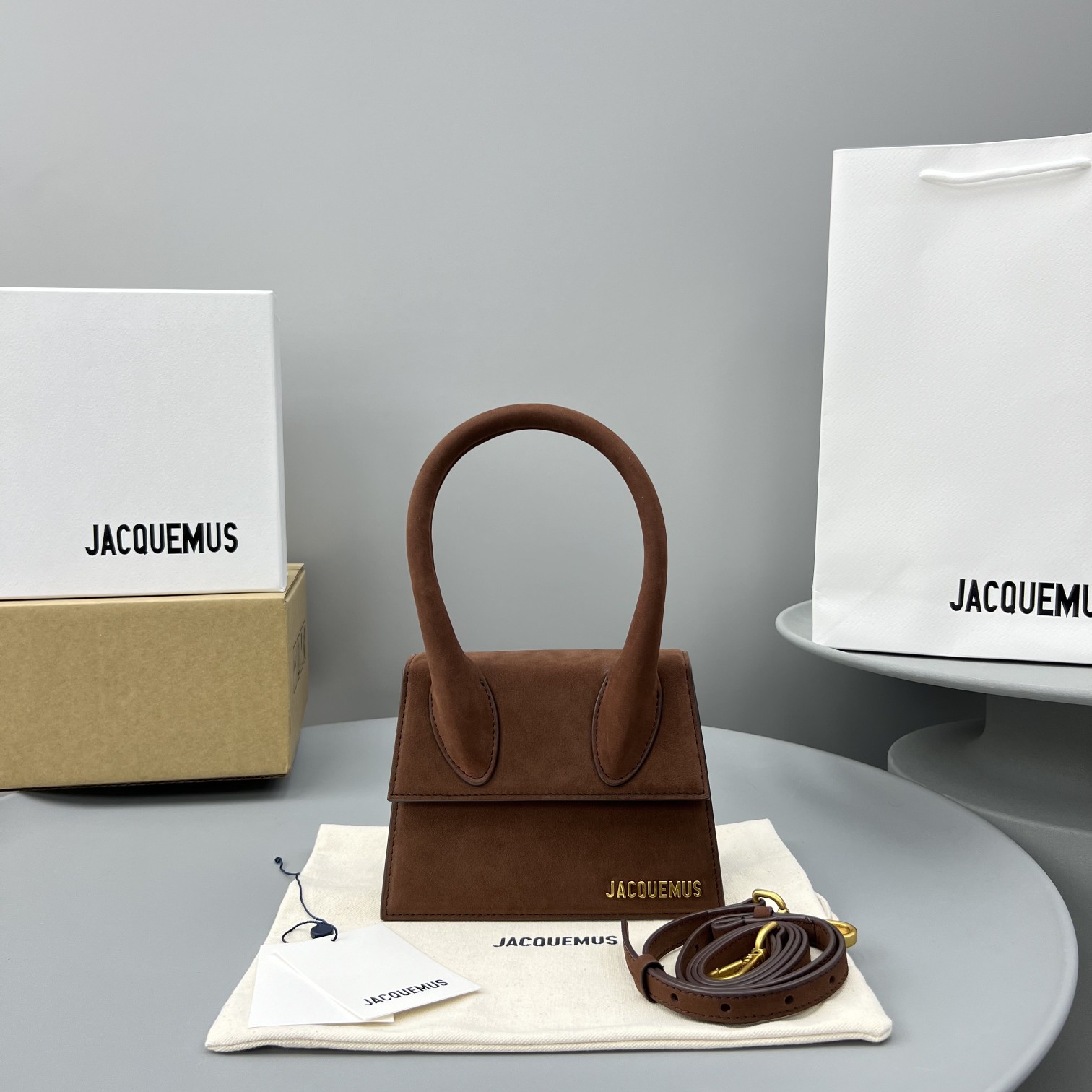 Bagsaaa Jacuqemus Le Chiquito Moyen Bag In Brown Velvet 18*15.5*8CM