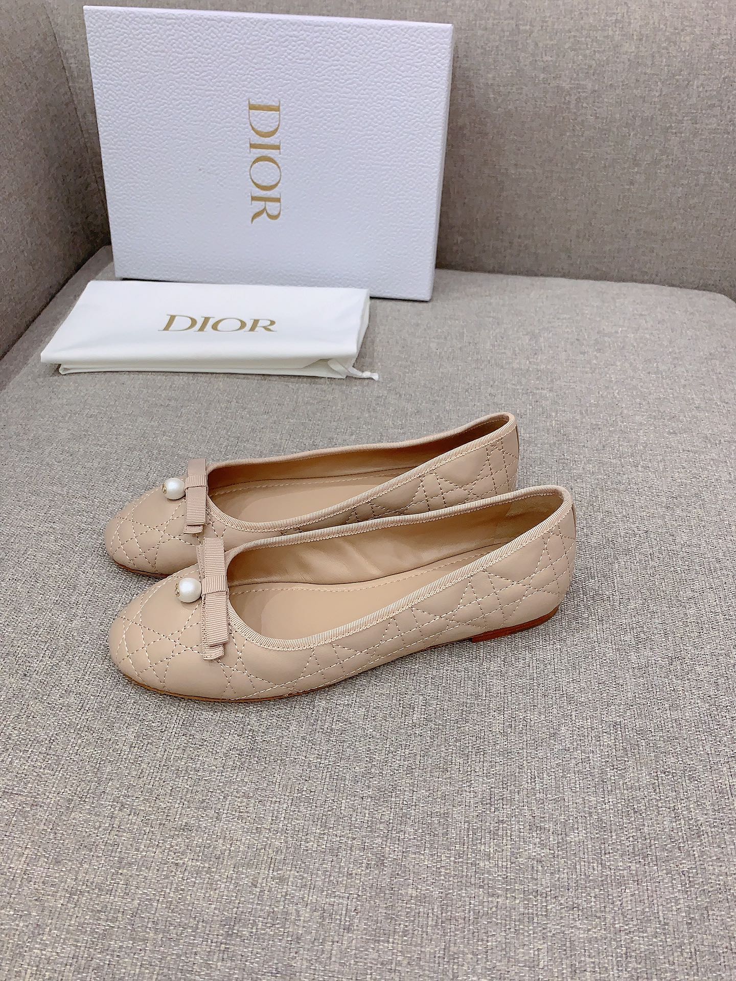 Bagsaaa D10r Ballet Flat Nude Quilted Cannage Calfskin