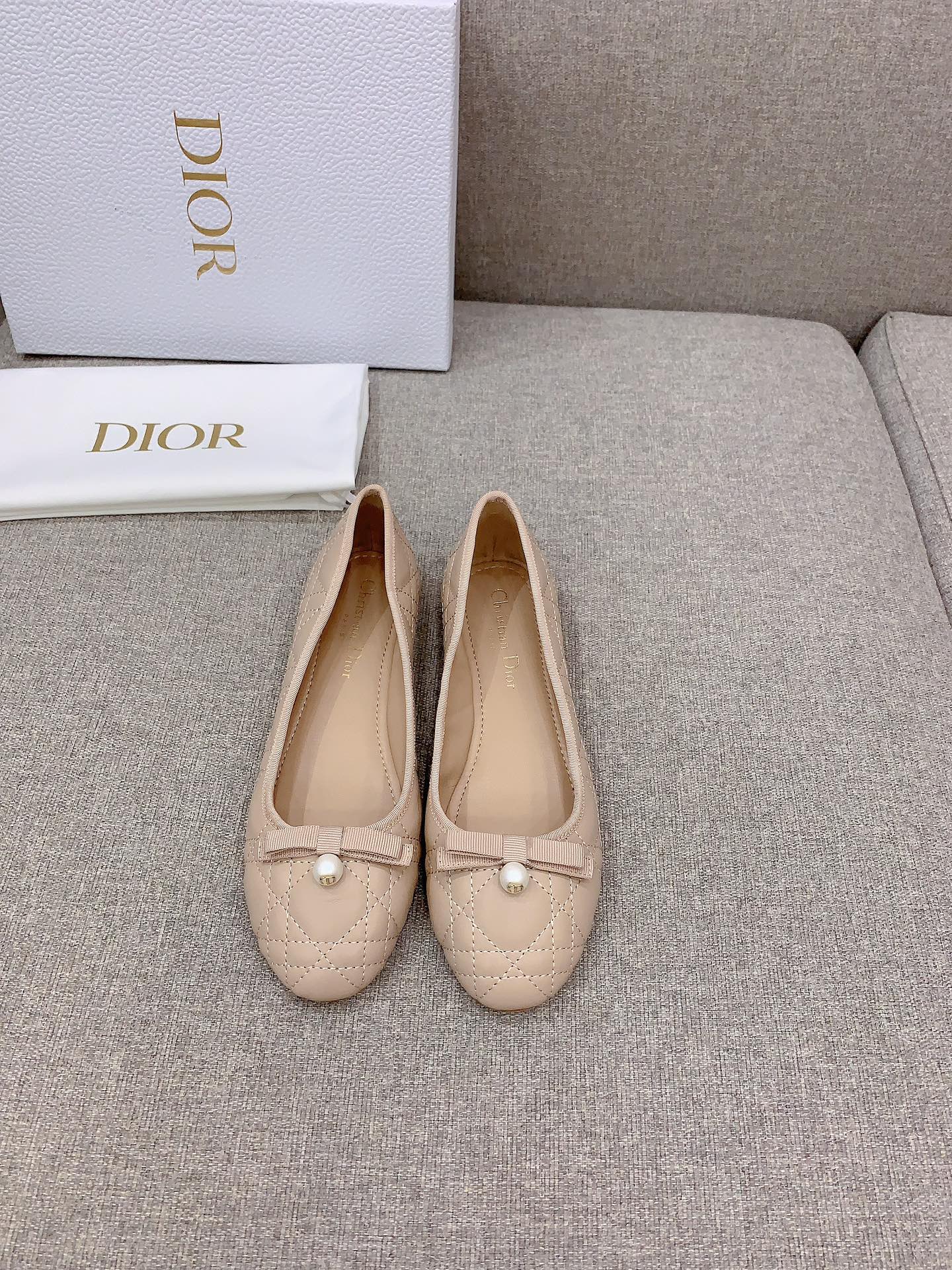 Bagsaaa D10r Ballet Flat Nude Quilted Cannage Calfskin