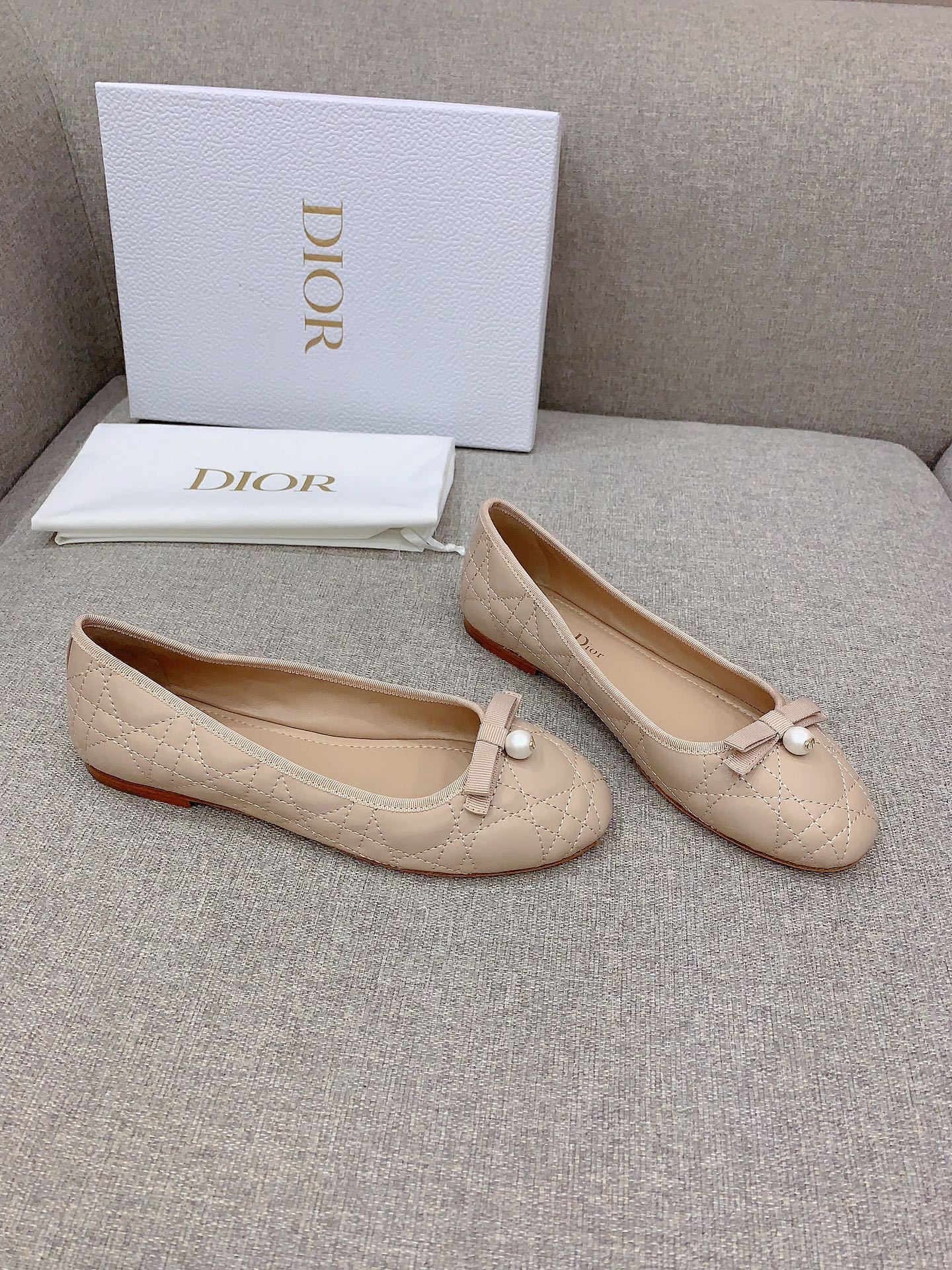 Bagsaaa D10r Ballet Flat Nude Quilted Cannage Calfskin