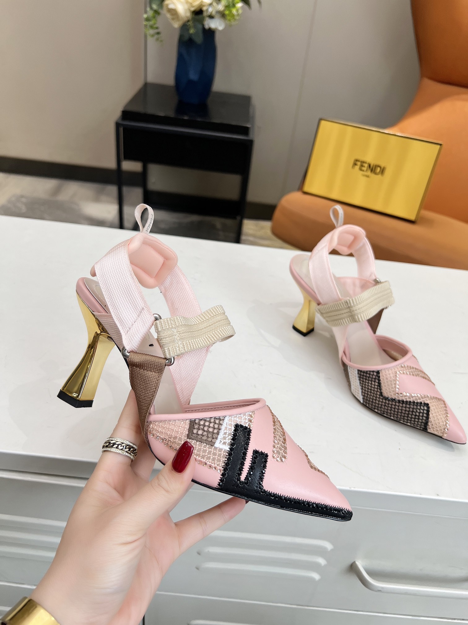 Bagsaaa F**di Colibrì High-heeled slingbacks pink