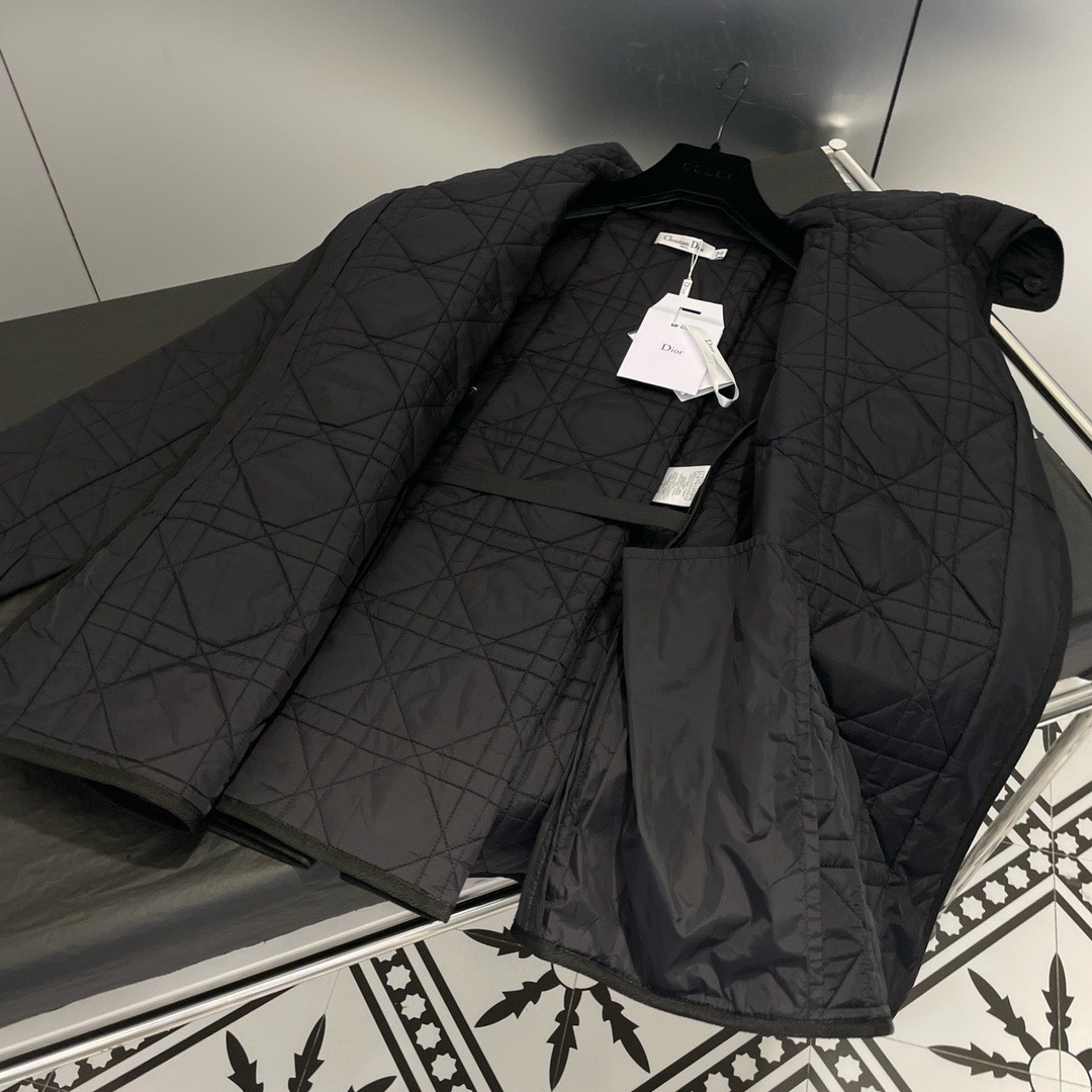 Bagsaaa D10r Macrocannage Belted Peacoat Black Quilted Technical Taffeta