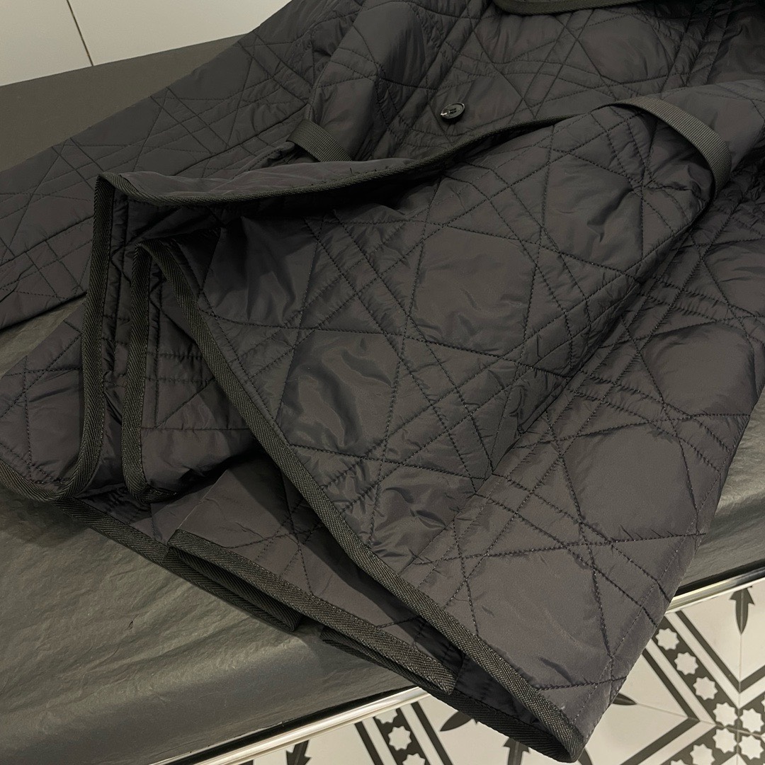 Bagsaaa D10r Macrocannage Belted Peacoat Black Quilted Technical Taffeta
