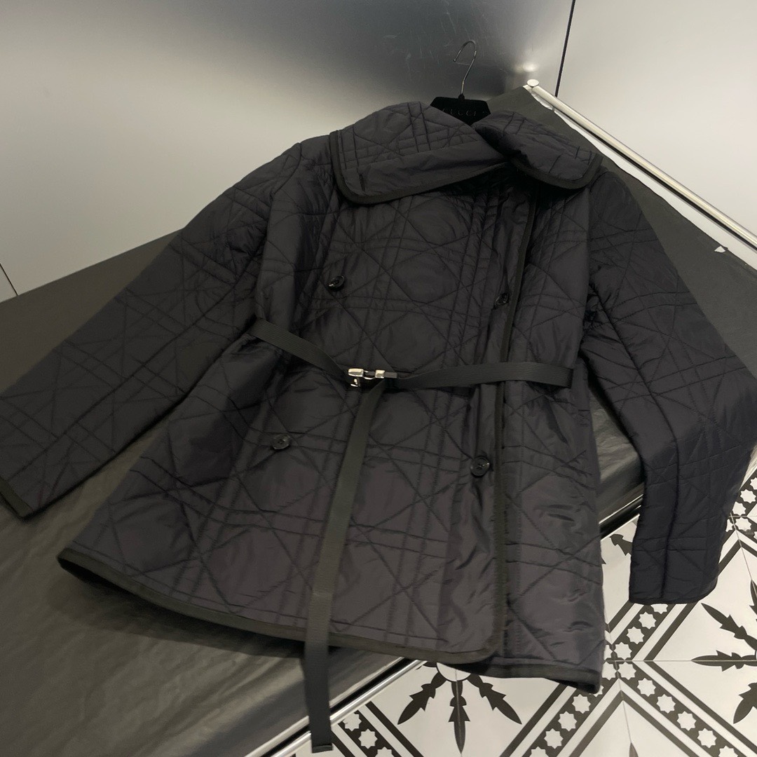 Bagsaaa D10r Macrocannage Belted Peacoat Black Quilted Technical Taffeta