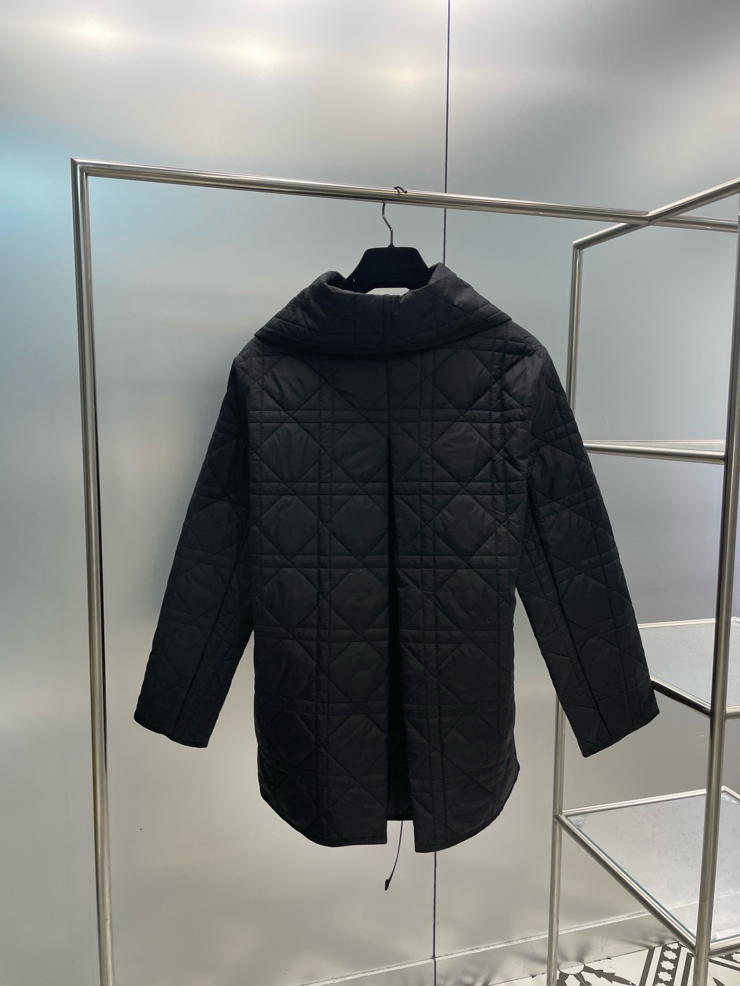 Bagsaaa D10r Macrocannage Belted Peacoat Black Quilted Technical Taffeta