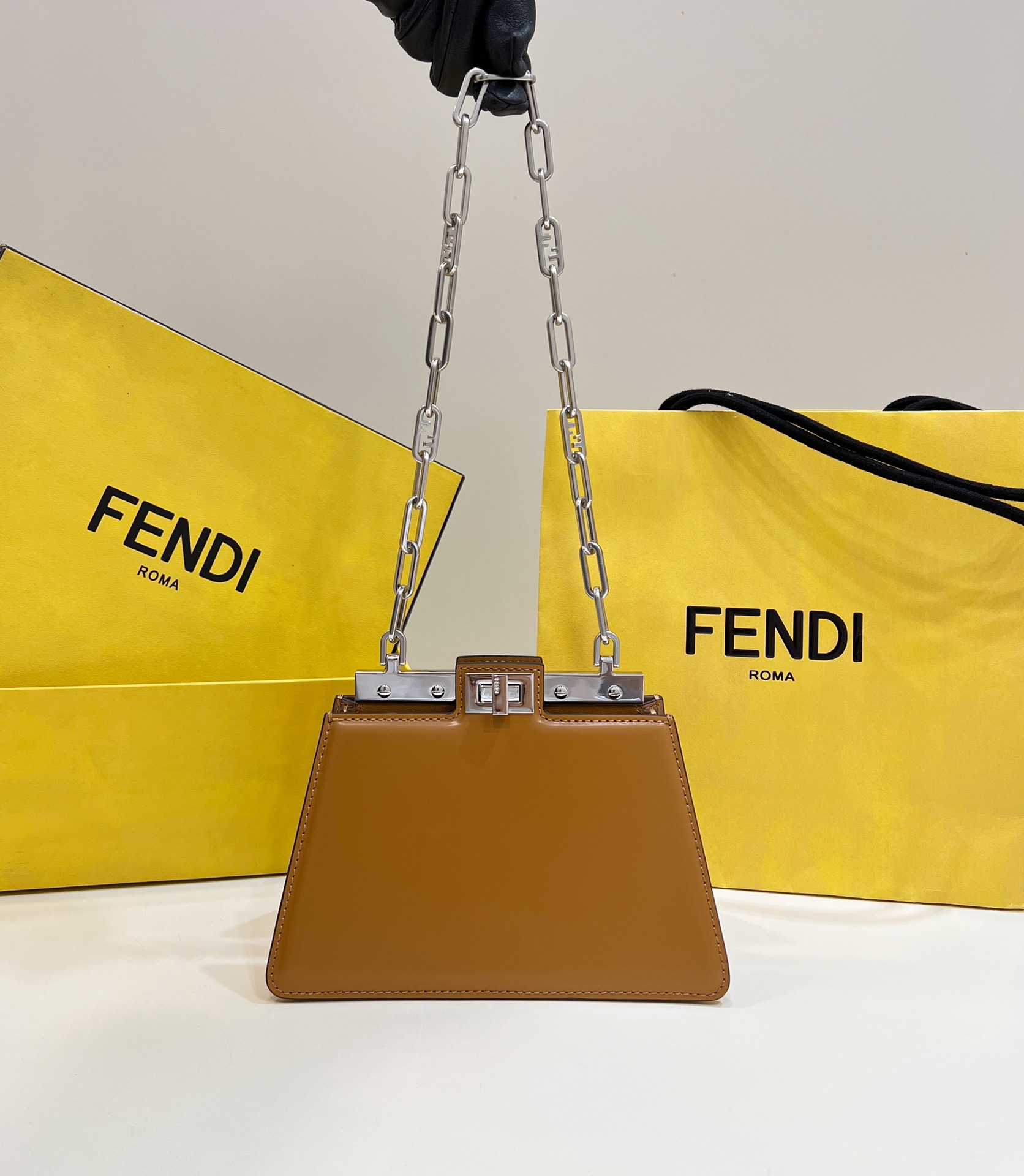 Bagsaaa F**di Mini Peekaboo Cut Petite Tan Leather Bag