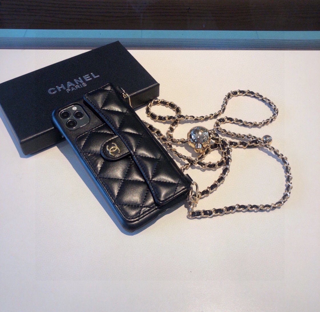 Bagsaaa Ch**el Flap Bag Black Quilted Lambskin Phone Case