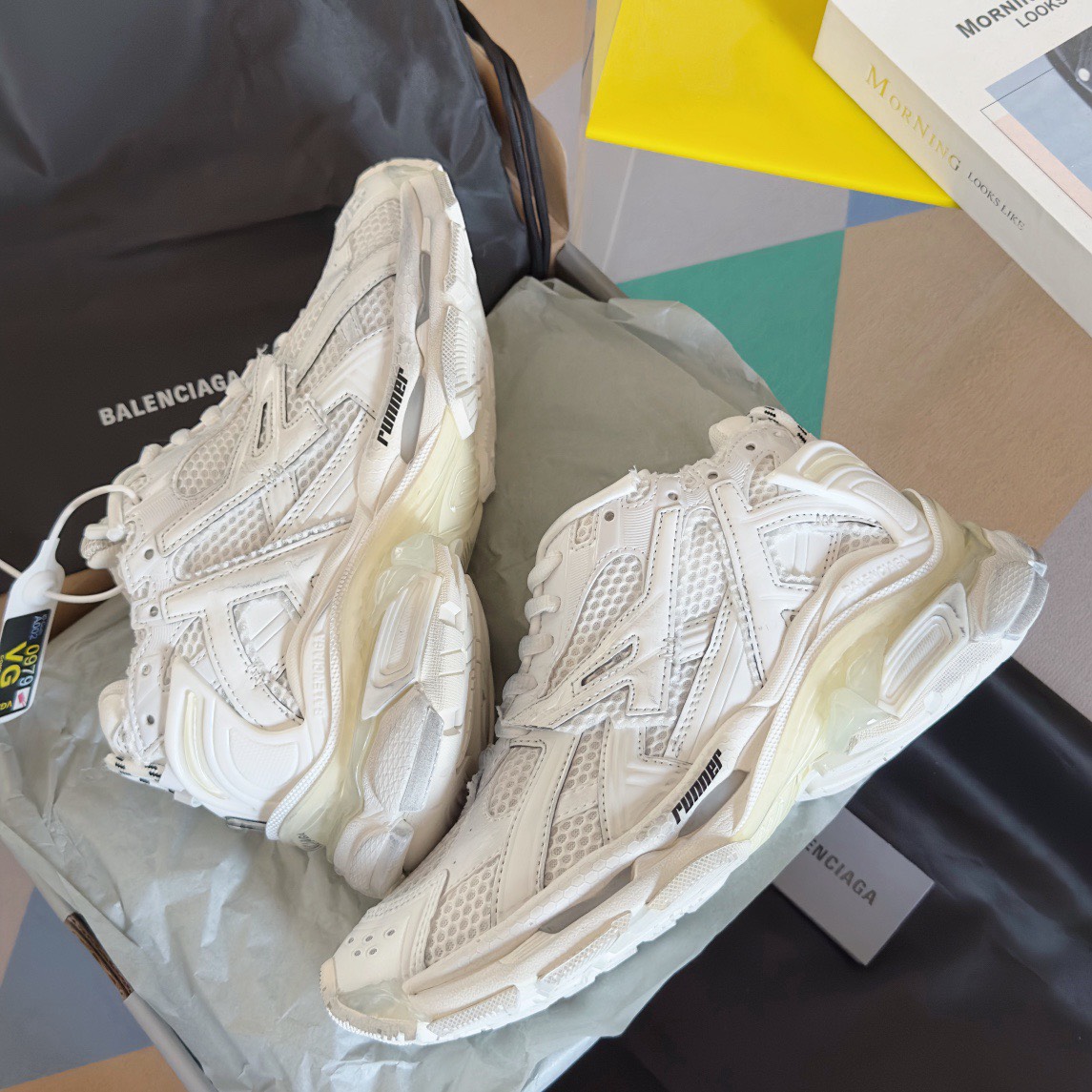 Bagsaaa Ba1en*iaga Runner panelled trainers White