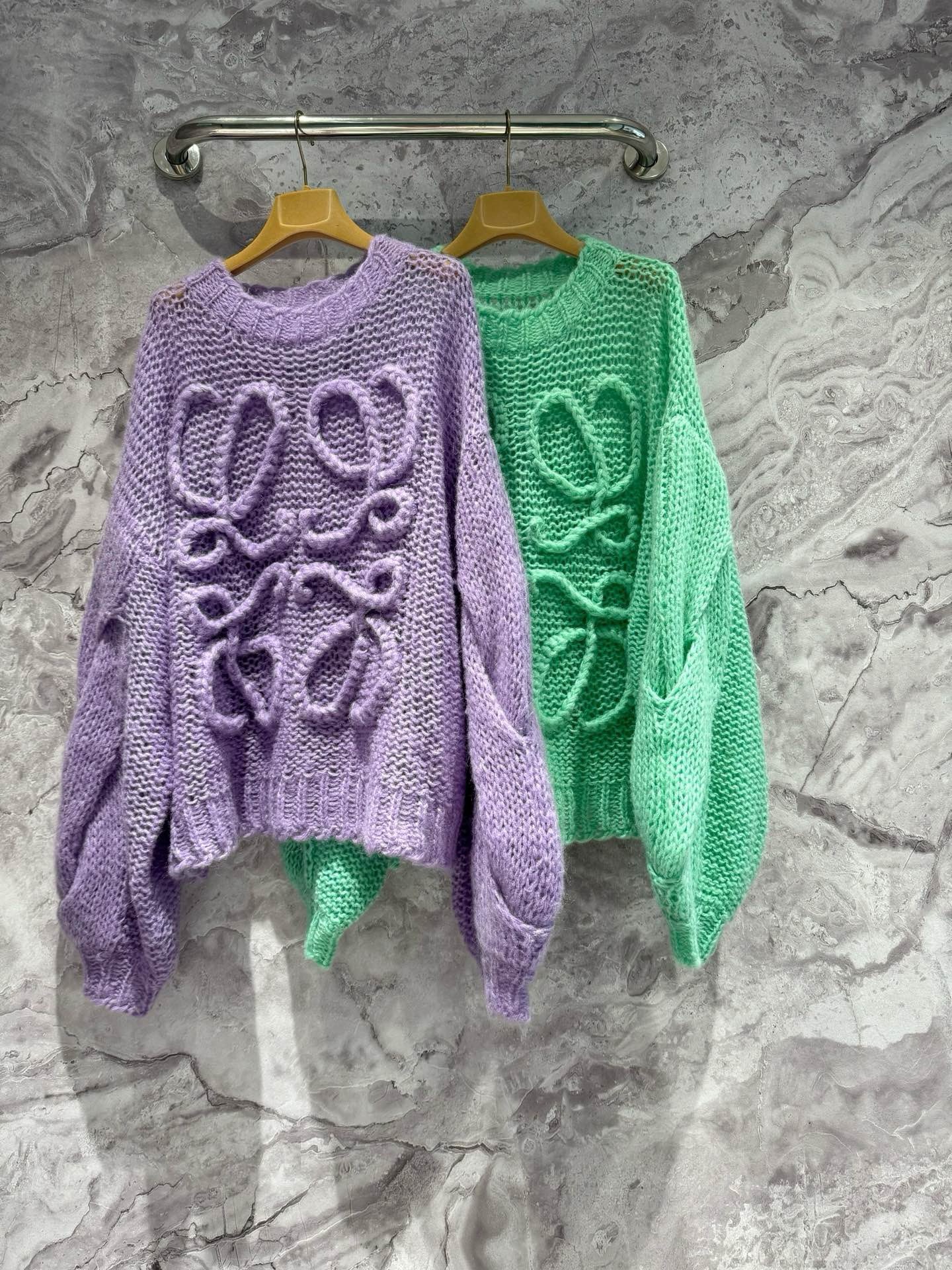 Bagsaa L0ew* Anagram-pattern Dropped-shoulder Wool-blend Knitted Sweater 