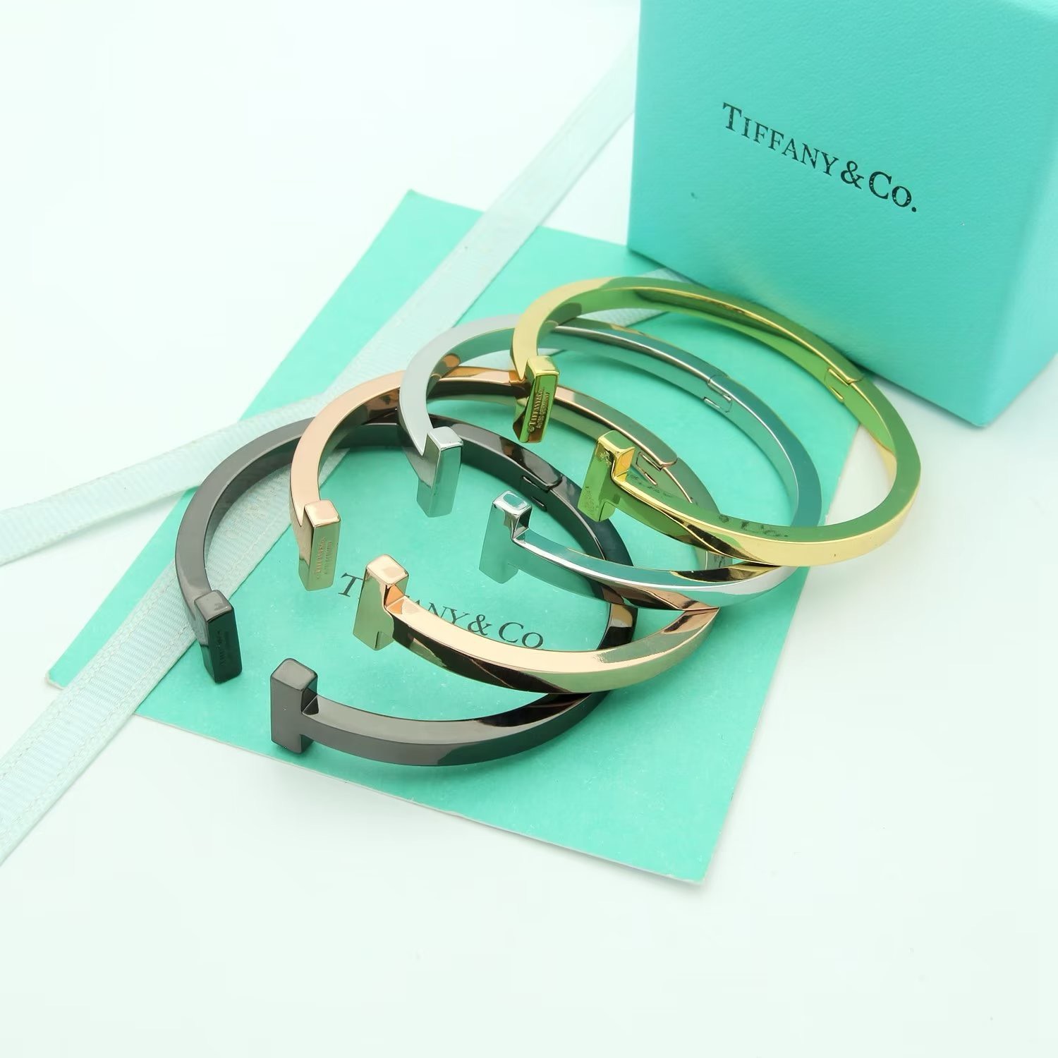 Bagsaaa T*f*ny & Co Stainless Steel T Square Bangle Cuff Bracelet