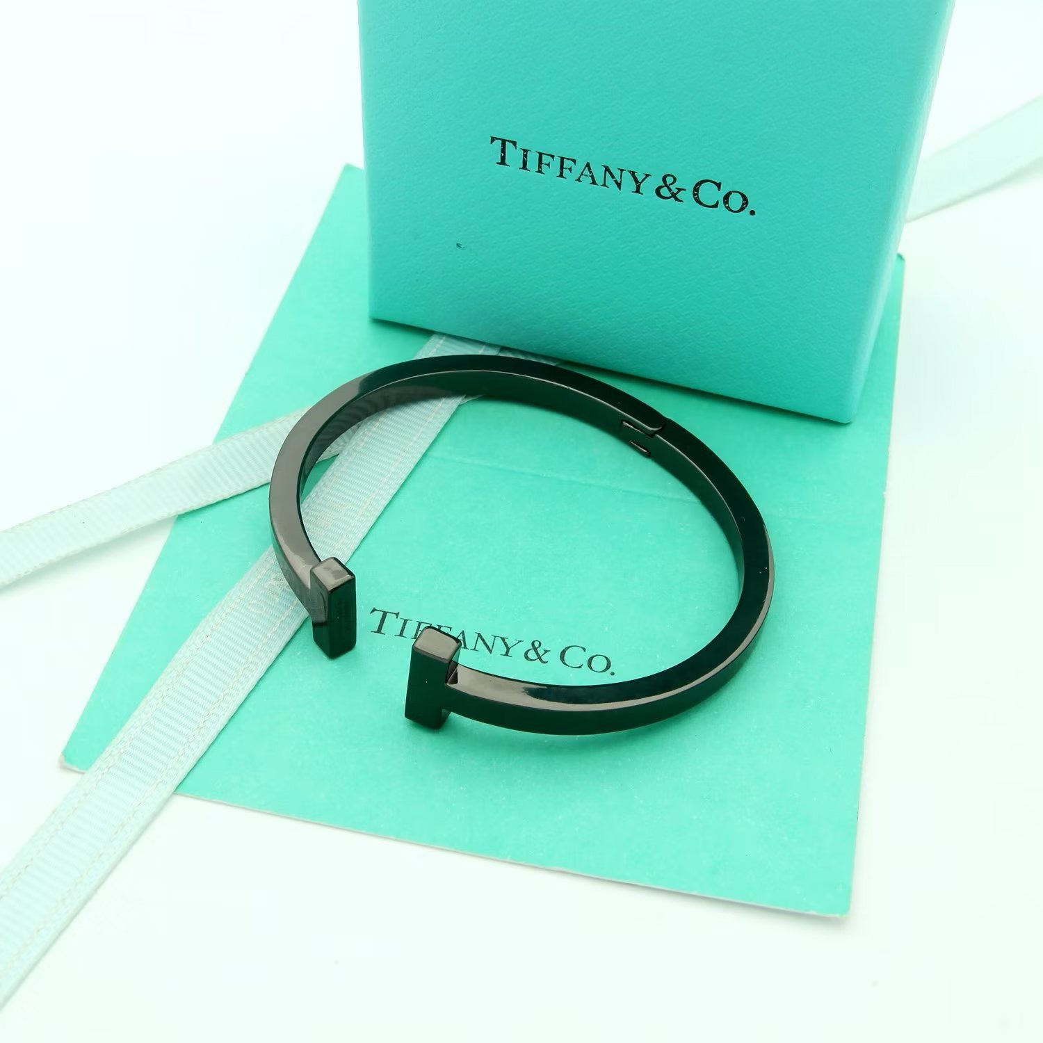 Bagsaaa T*f*ny & Co Stainless Steel T Square Bangle Cuff Bracelet
