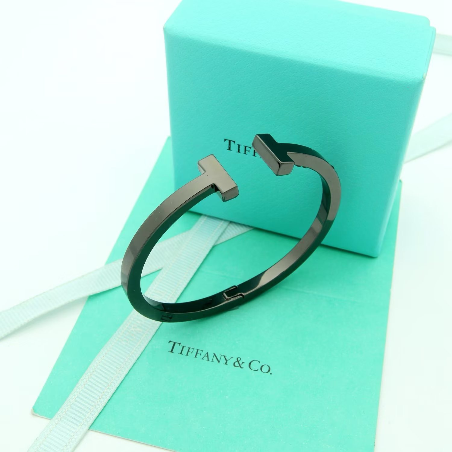 Bagsaaa T*f*ny & Co Stainless Steel T Square Bangle Cuff Bracelet