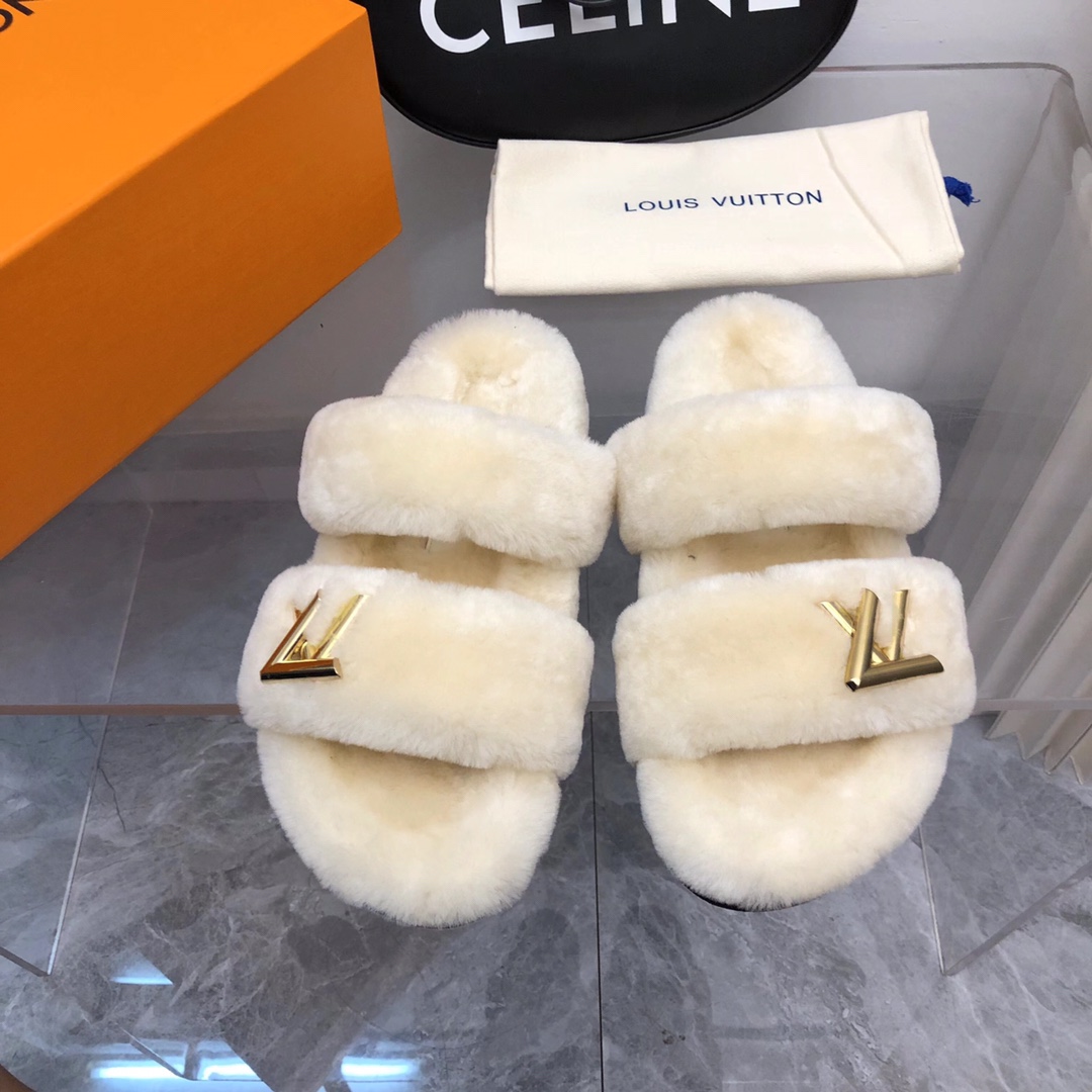 Bagsaaa L0vis Vvtt0n White shearling Comfort Flat Mule