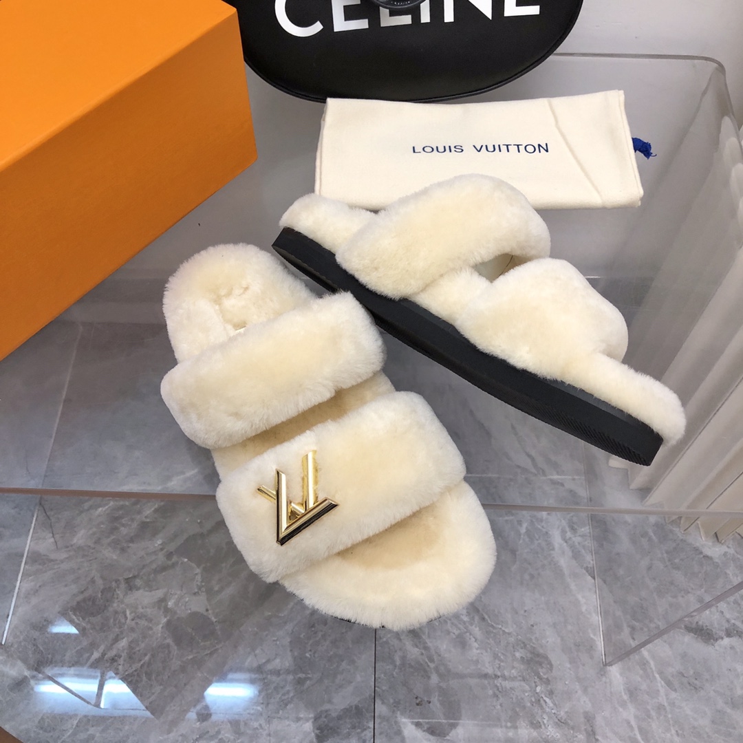Bagsaaa L0vis Vvtt0n White shearling Comfort Flat Mule