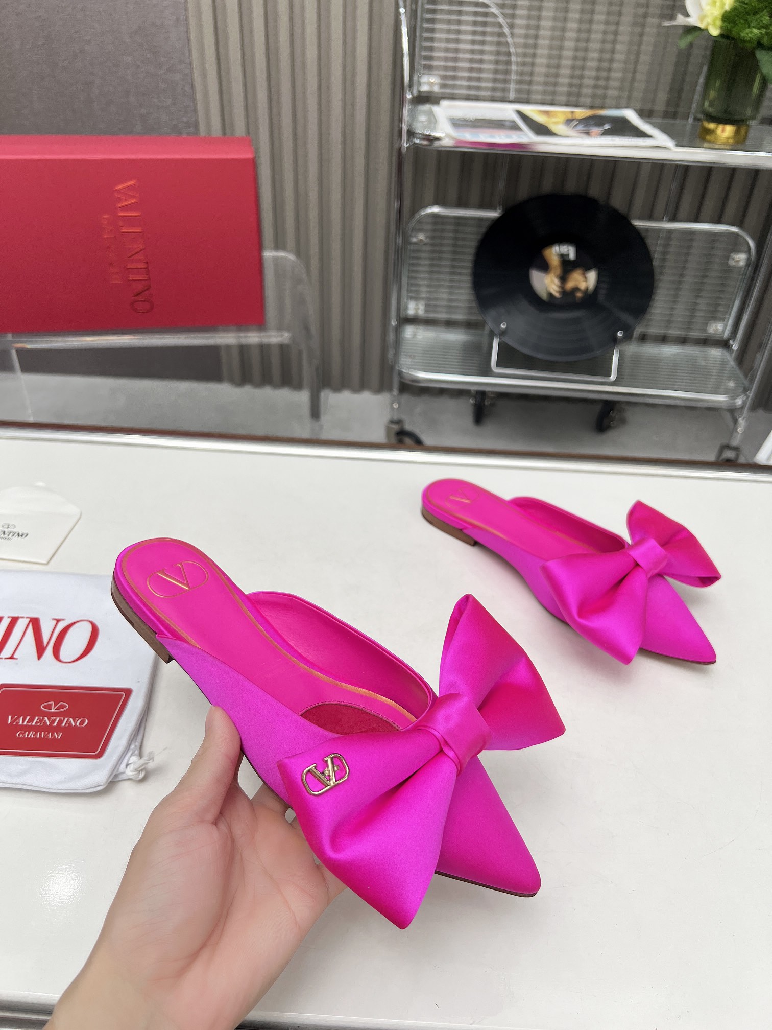 Bagsaaa Va1e*ntin0 Bow Pink Mules