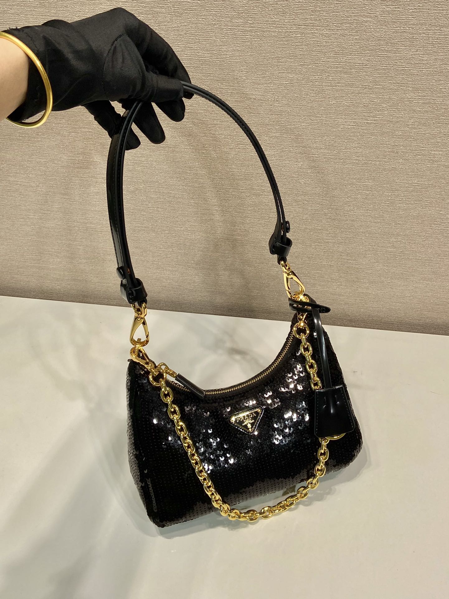 Bagsaaa Pra*a Re-Edition Re-Nylon and sequin mini-bag