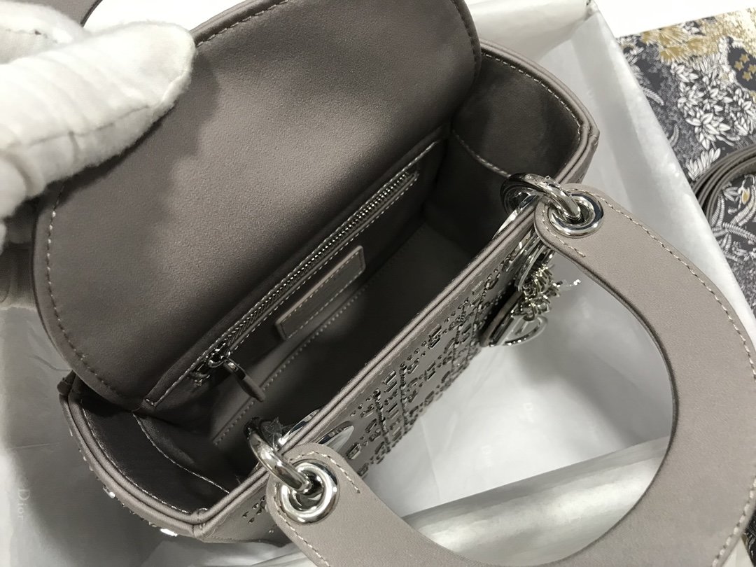 Bagsaaa D10r Lady Grey Strass Cannage Satin Bag
